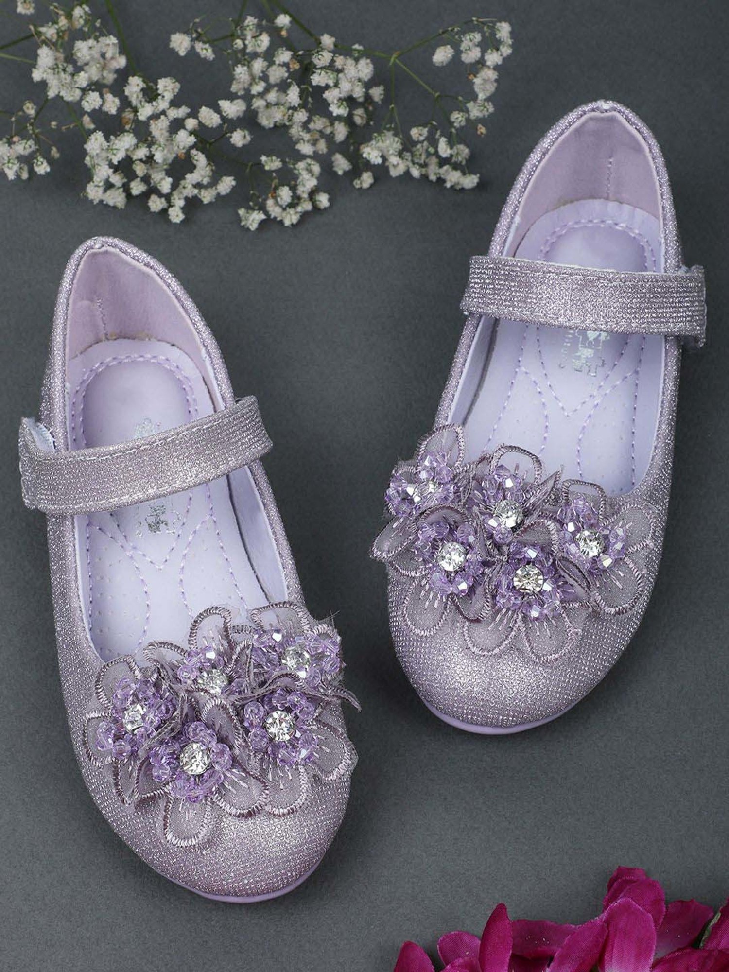 Baby Moo Kids Purple Bash Kids 3D Floral Mary Jane Shoes