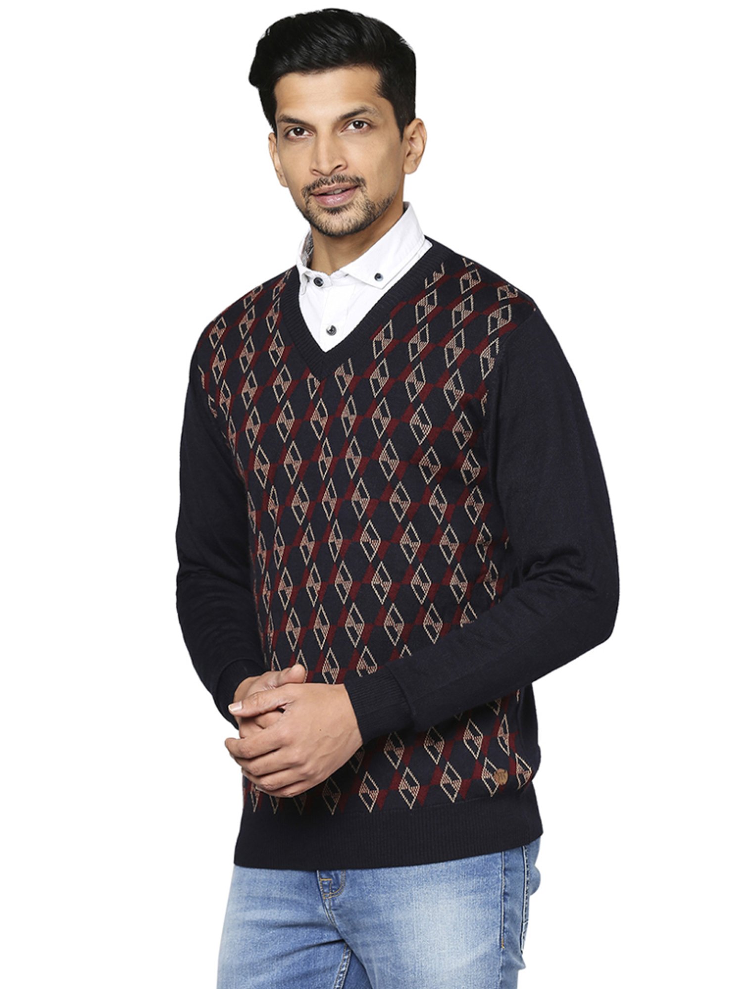 Raymond Blue  Regular Fit Printed Sweaters