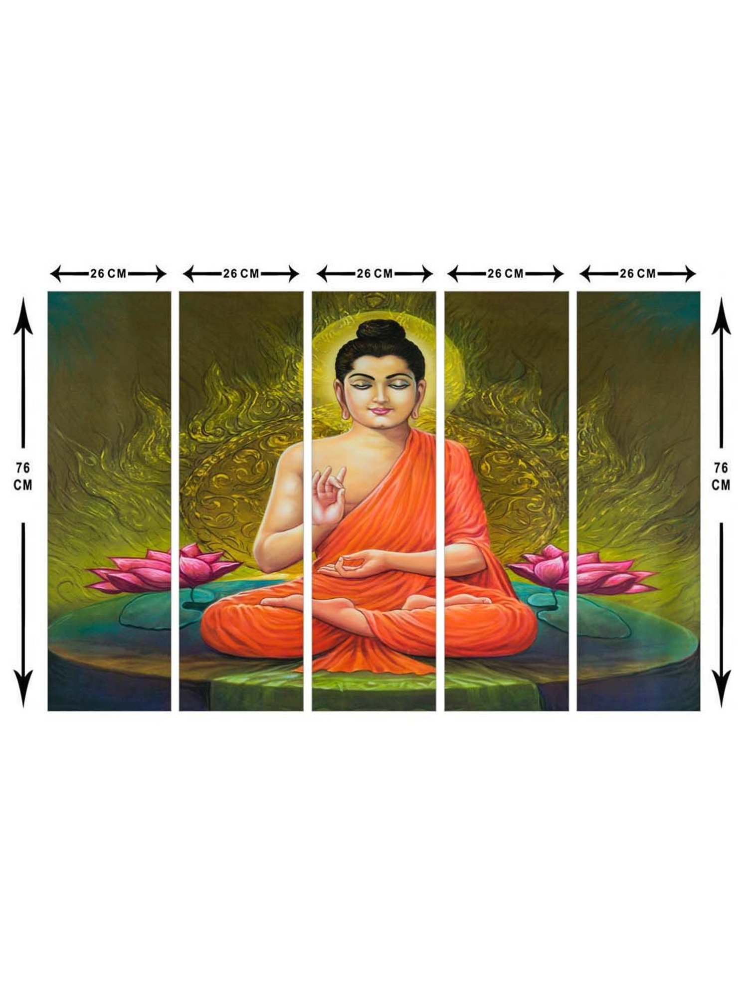 999Store Green & Orange Meditating Buddha Art 5 Frame MDF Paintings