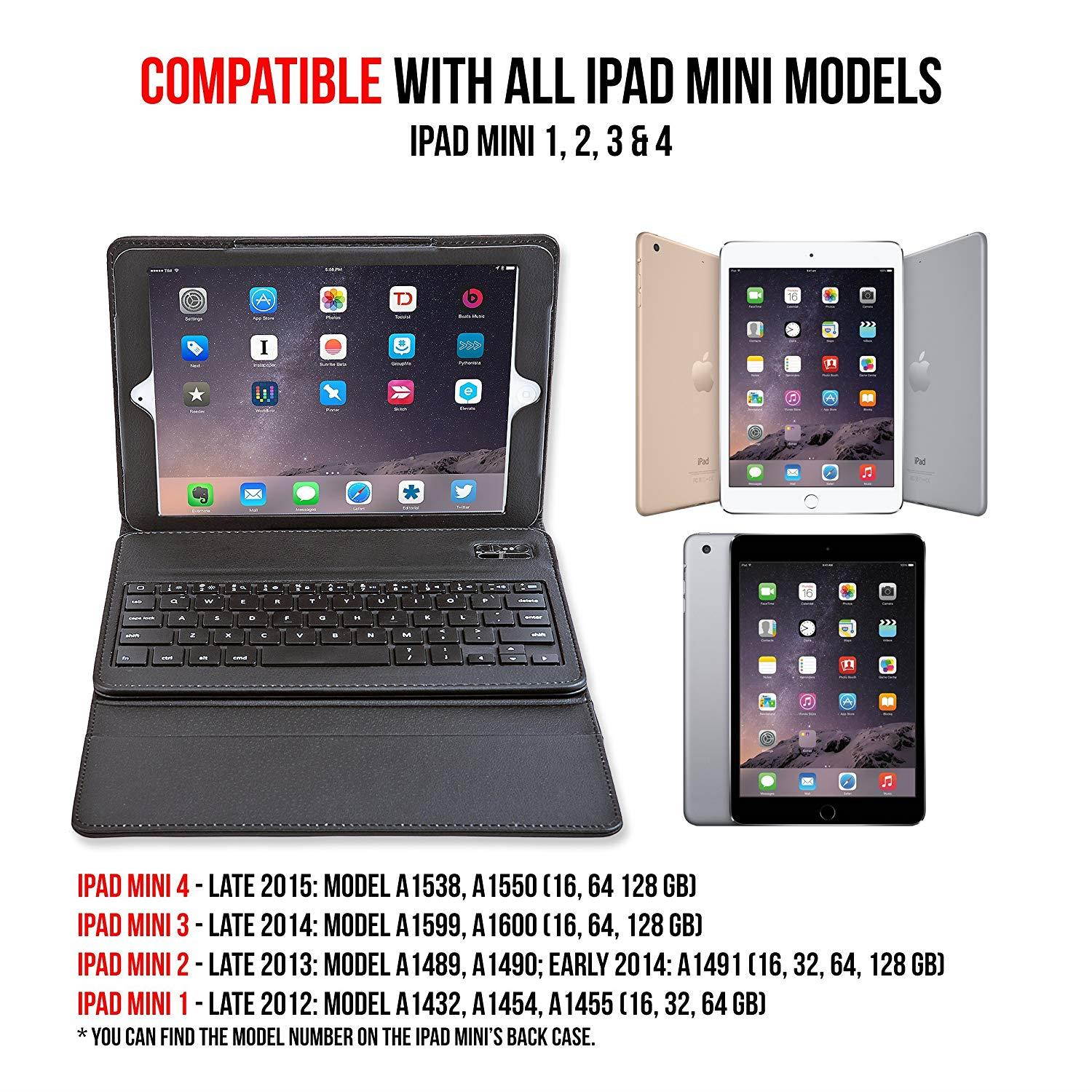 iPad Mini Keyboard Case, Alpatronix KX101 PU Leather Folio Smart Cover w/Detachable Bluetooth Wireless Keyboard, Auto Wake/Sleep & Stand Compatible for 2019 iPad Mini 5 (5th Gen), 4, 3, 2, 1 - Black