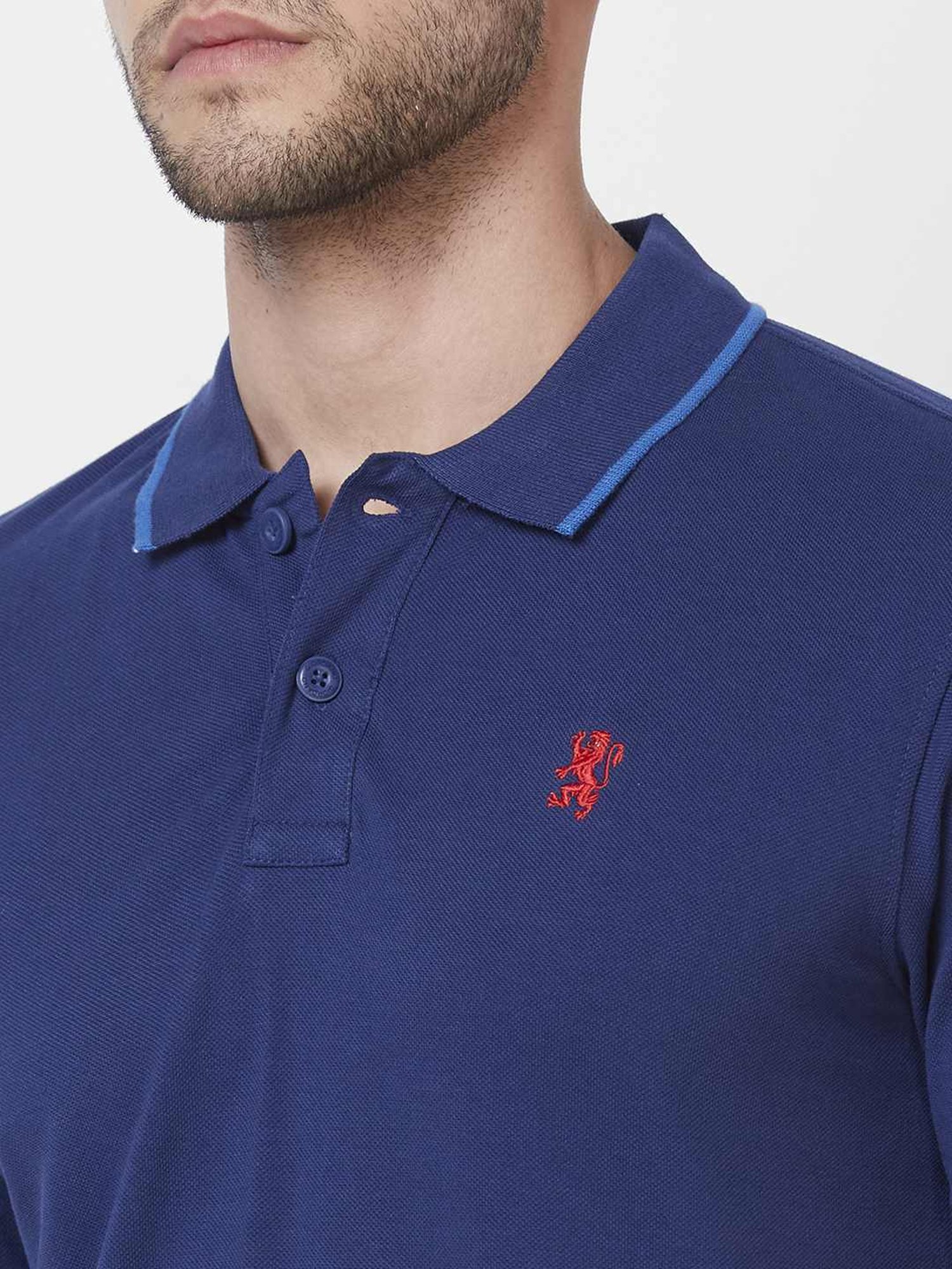 Giordano Navy Blue Cotton Slim Fit Polo T-Shirt