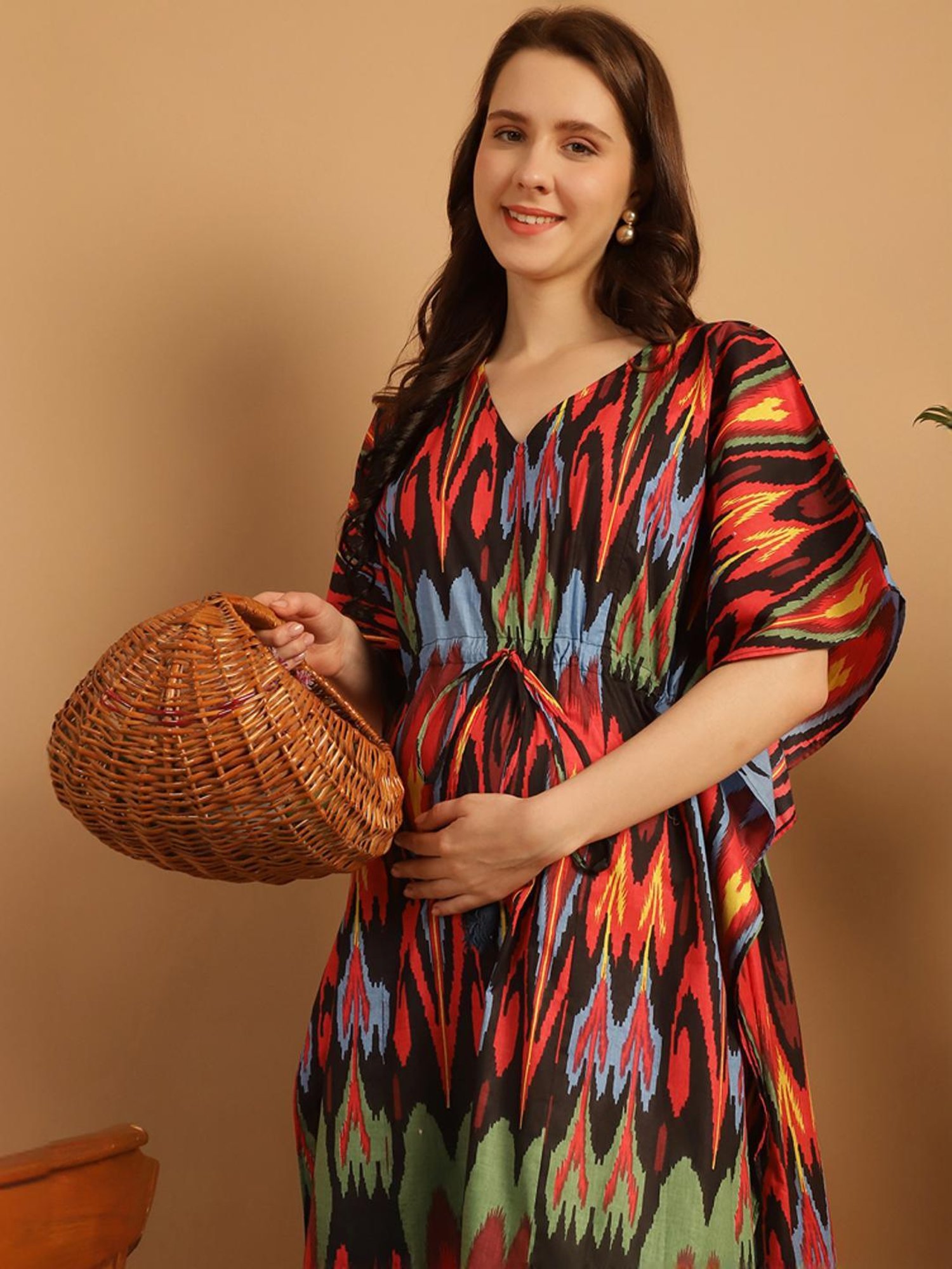 Secret Wish Black Cotton Printed Kaftan