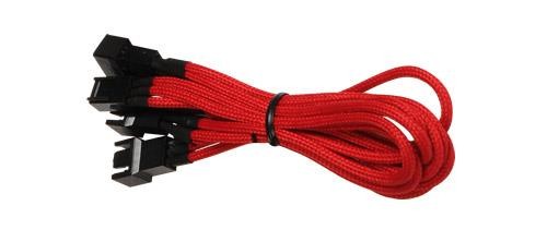 Red 3-Pin Fan to 3 x 3-Pin Fan Header Braided Cable Cord Adapter PC Computer