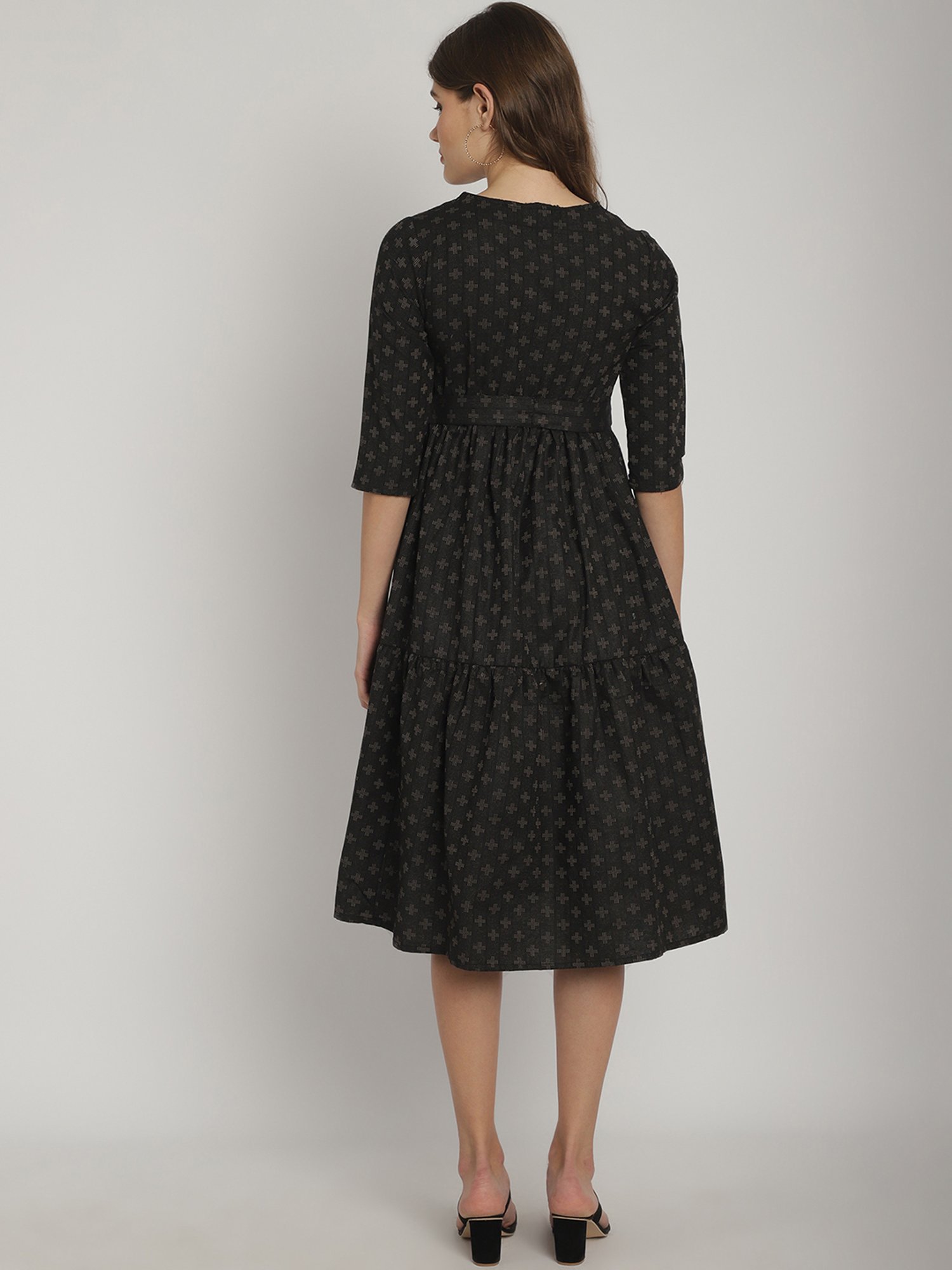 Moms Maternity Black Printed Maternity Midi Dress