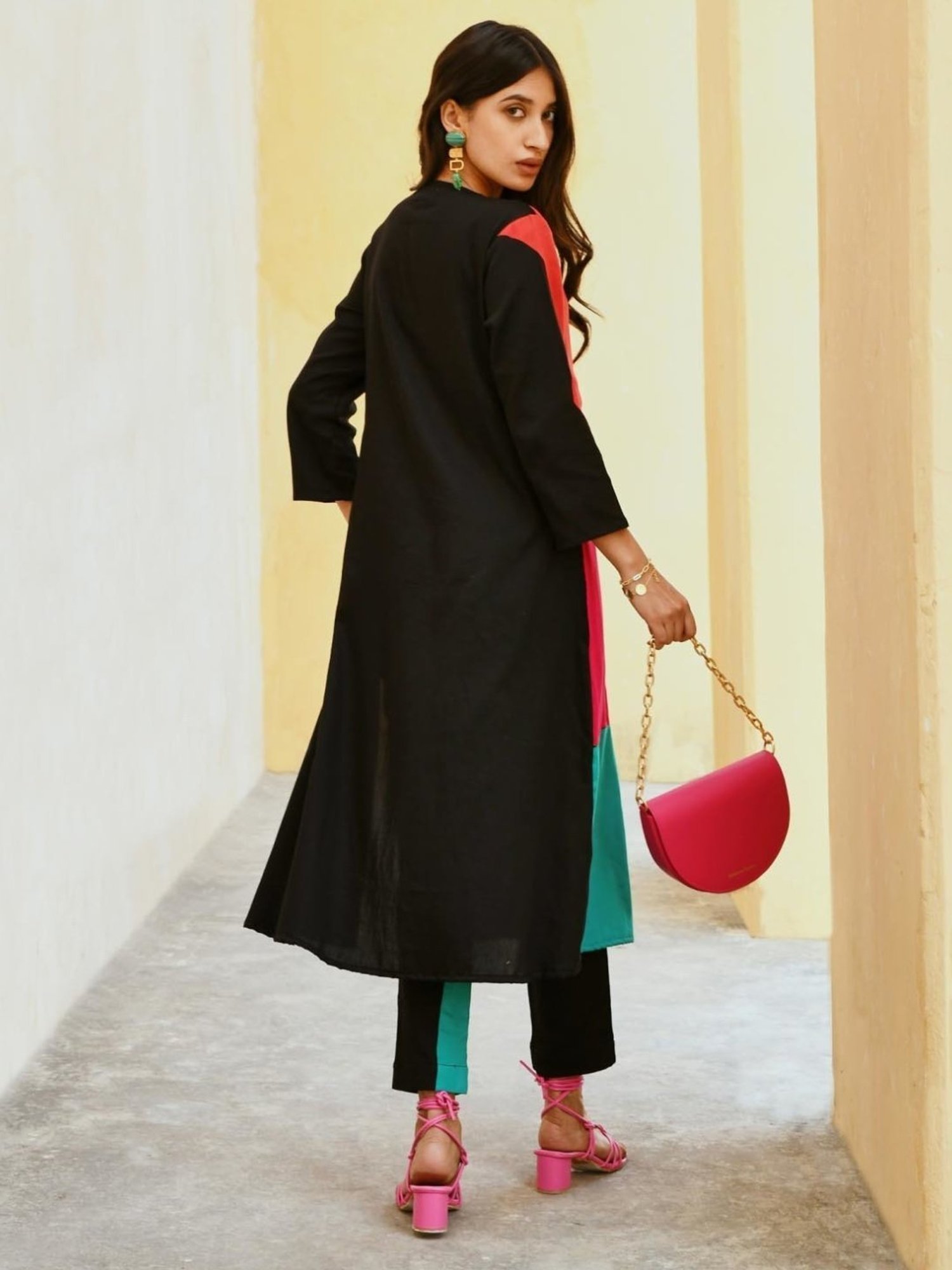 Gulaal Black Valentino Fusion Patchwork Kurta with Pant