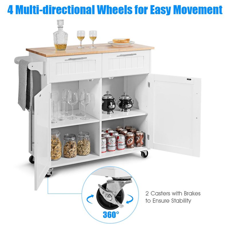 Costway Rolling Kitchen Cart Island Heavy Duty Storage Trolley Cabinet Utility White