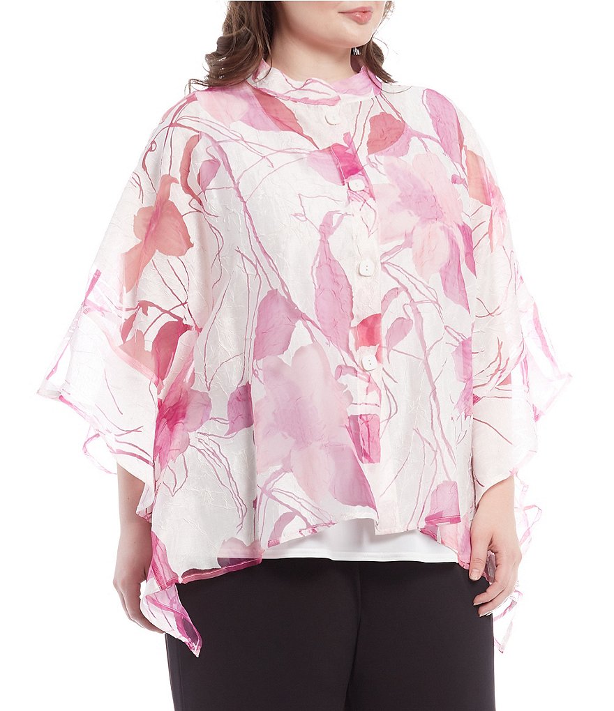 IC Collection Plus Size Floral Sheer Burn Out Blouse