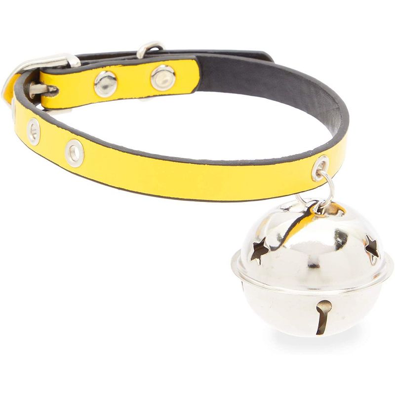 Okuna Outpost 2 Pack Adjustable Cat Collars with Bells, Pink and Yellow PU Leather (12.8 x 0.35 in)