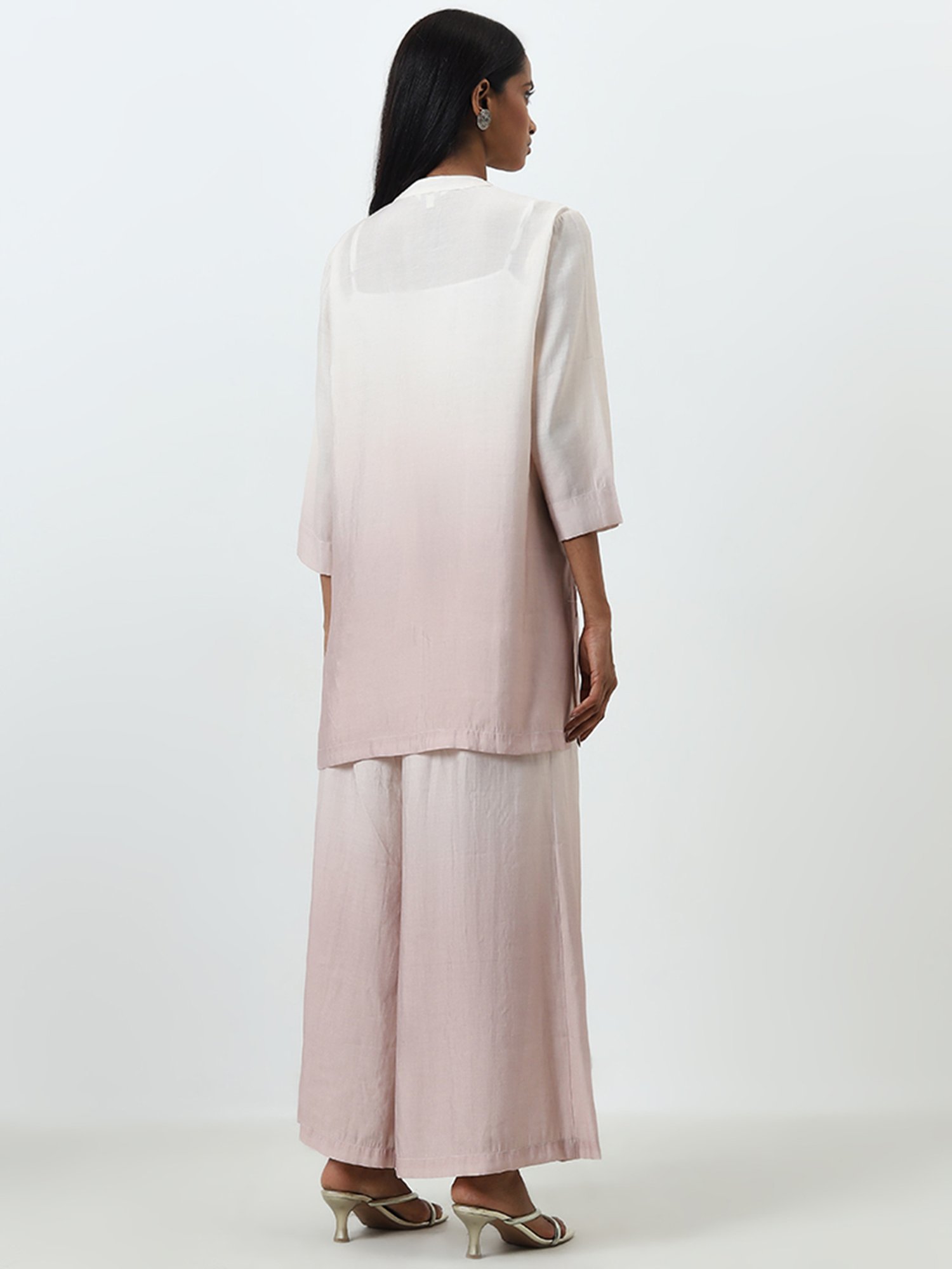 Vark by Westside Beige Floral Embroidered A-Line Tunic & Palazzos Set