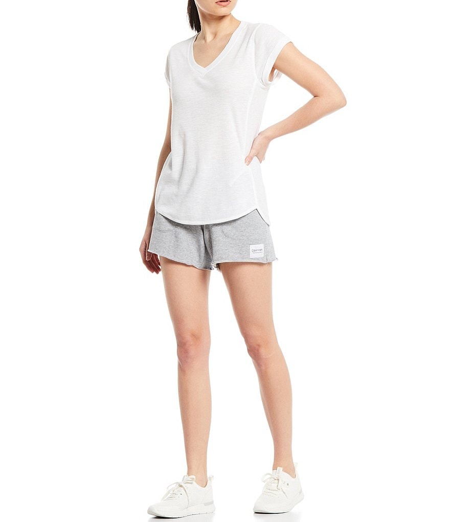 Calvin Klein Performance Tic Tac Toe Roll Cuff Short Sleeve V-Neck Top