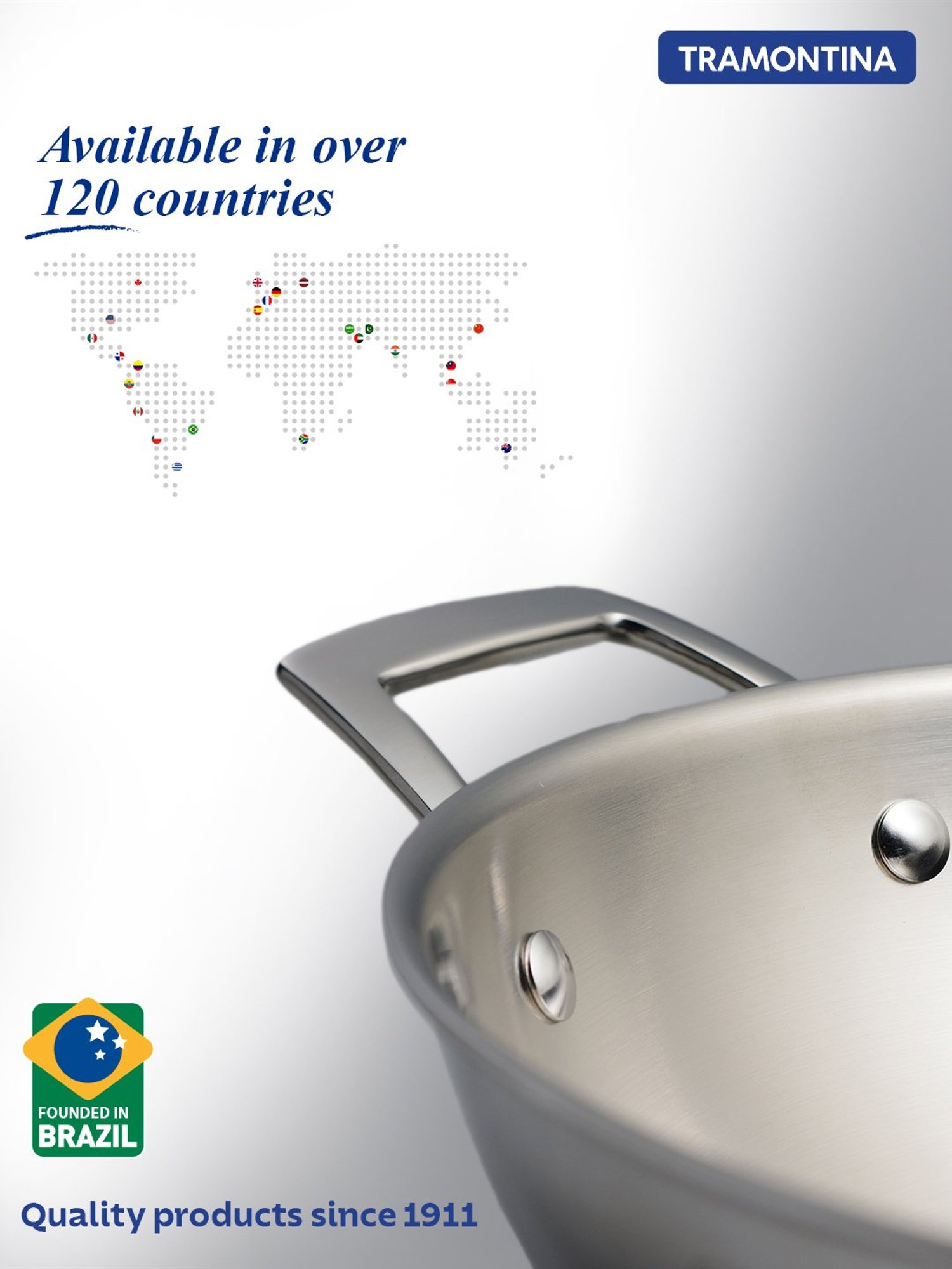 Tramontina Aeion Triply Non-Toxic Stainless Steel Kadai with lid 24cm/2.6L NSF Certified