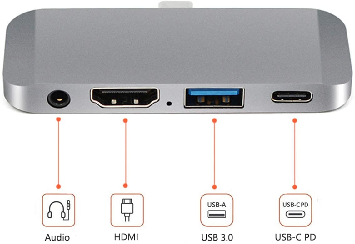 USB C HUB with HDMI USB 3.0 Type-C PD 4K Video 3.5mm Audio Adapter USB 3.1 HUB Port PD Quick Charging Port for 2018 iPad Pro MacBook Pro