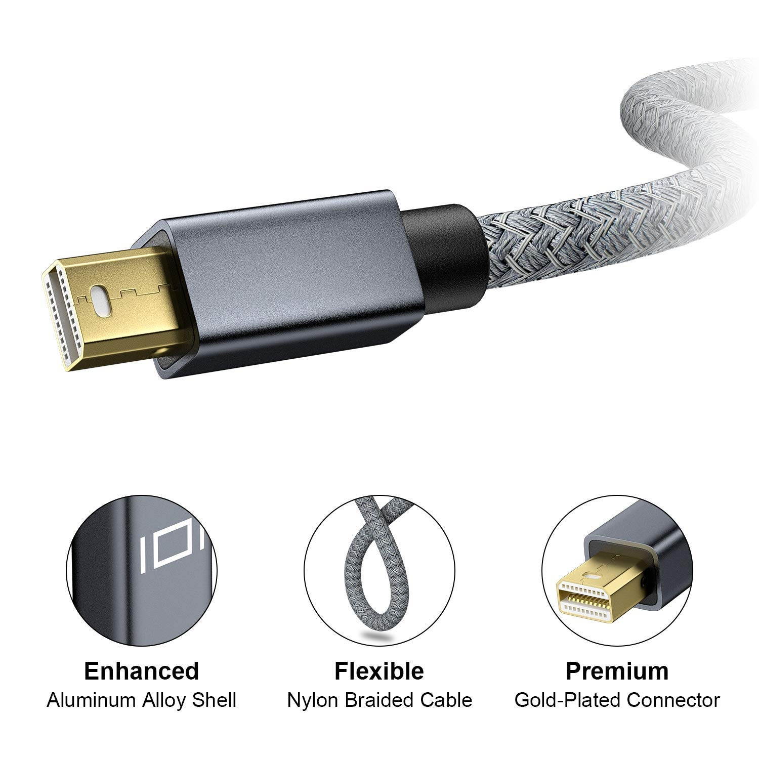 Mini Displayport to Mini Displayport Cable 10FT (Not Thunderbolt 2) 4K 60Hz Mini Display Port to Mini DP Cord for MacBook Pro/AiriMacMicrosoft Surface Pro 3 4 5ThinkPadLenovo