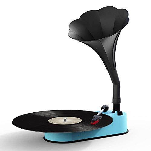 Turntable Record Player with Horn Speaker for 3345 RPM RecordsMini Gramophone Supporting Bluetooth Playback Blue