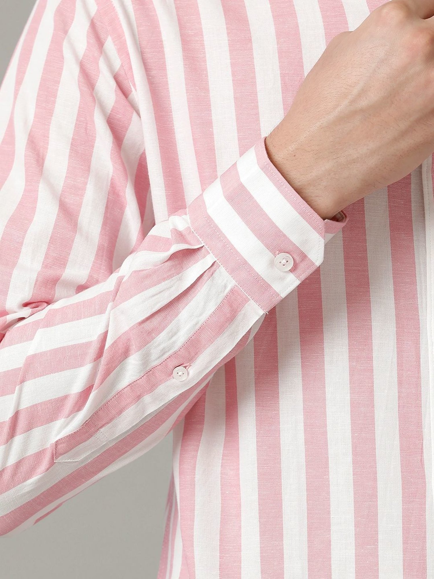 Cavallo By Linen Club Pink Linen Contemporary Fit Striped Shirt