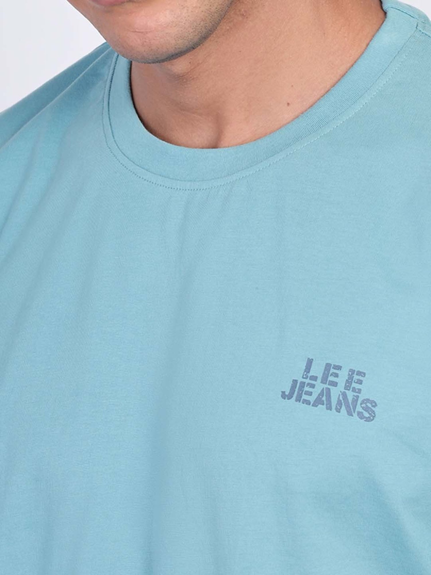 Lee Blue Loose Fit Printed Cotton Oversized Crew T-Shirt
