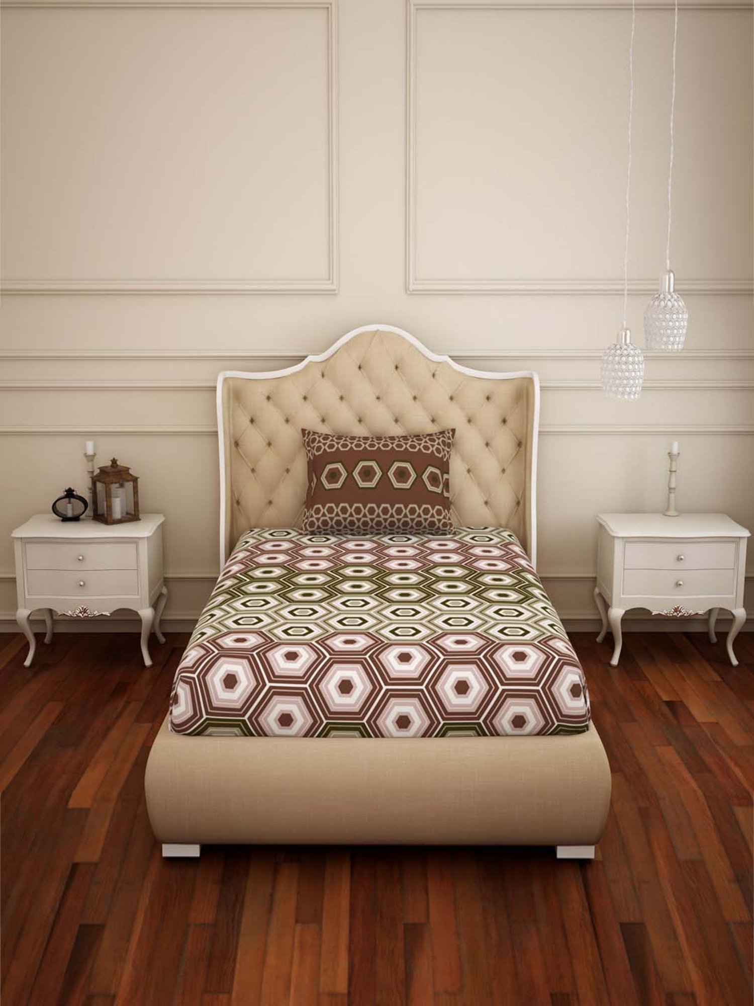 Spaces Atrium Brown Cotton 144 TC Bed Sheet Set