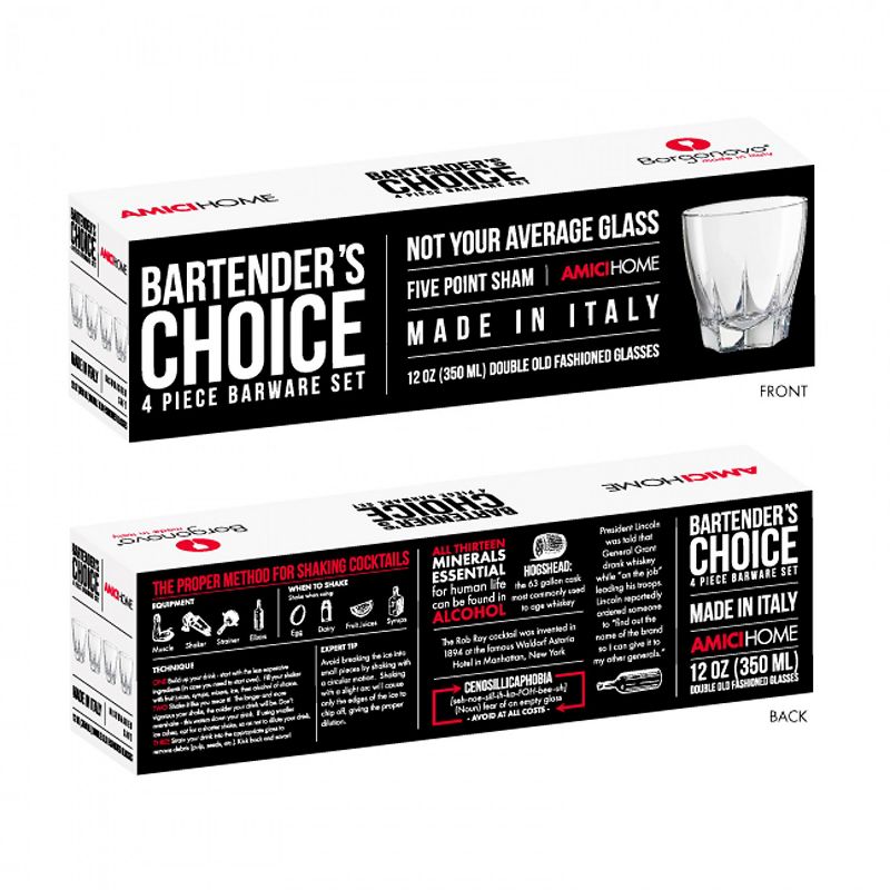 Amici Home Italian Bartenders Choice Camelot DOF Glass, 12oz, Set of 4