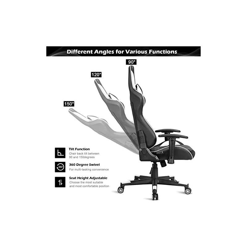 Massage Gaming Chair, Reclining Backrest Handrails and Seat Height Adjustment Racing Computer Office Chair, Ergonomic High Back Embroidered PU Swivel Game Chair with Headrest and Lumbar Cushion