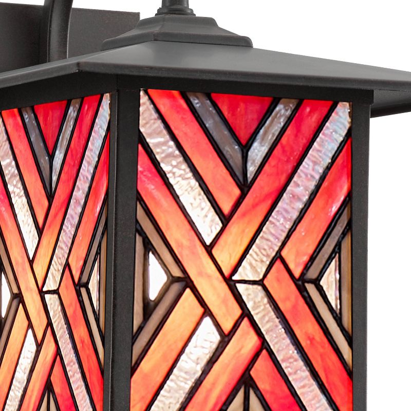 11.75" Stained Glass 1-Light Geometric Bronze Outdoor Lantern Wall Sconce - River of Goods