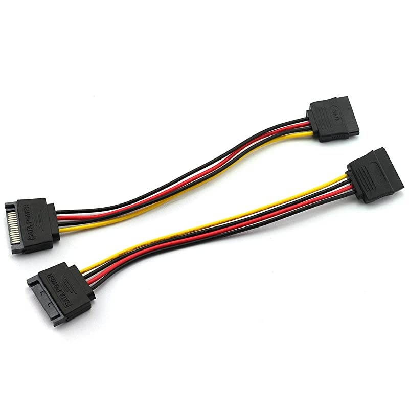 2pcs 15Pin SATA Male to Female Power Extension Cable 18AWG Serial ATA Hard Drive PCIe Power Converter Cables 8inch 20cm