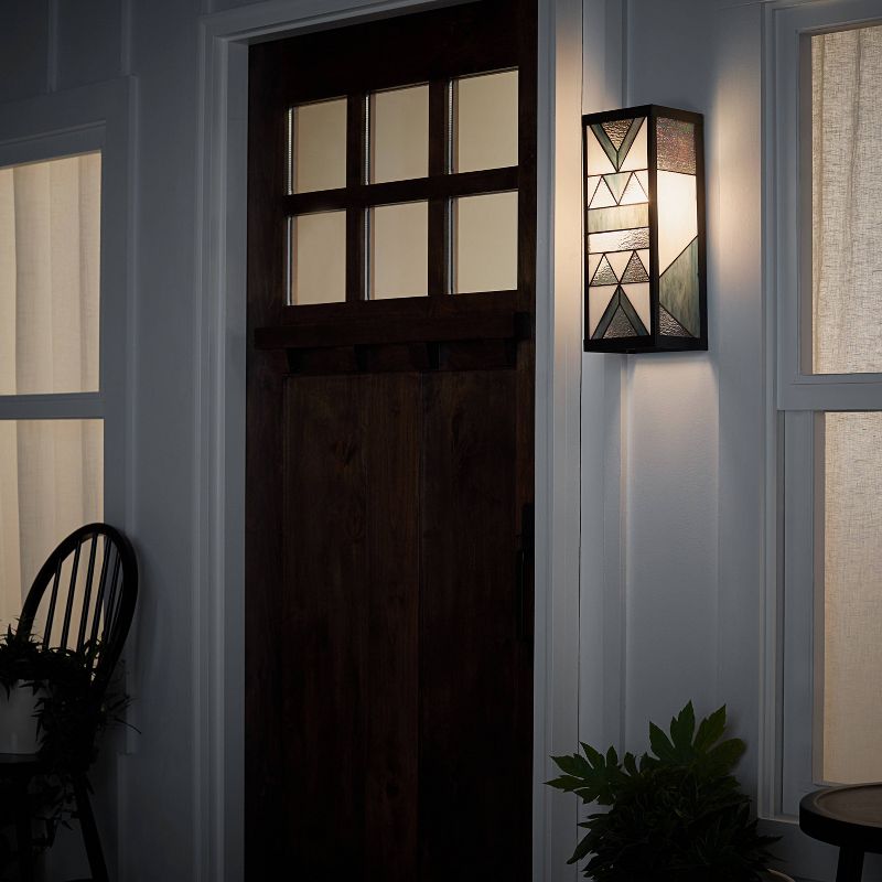 16.25" Stained Glass 1-Light Rectangular Geometric Outdoor Light Wall Sconce - River of Goods