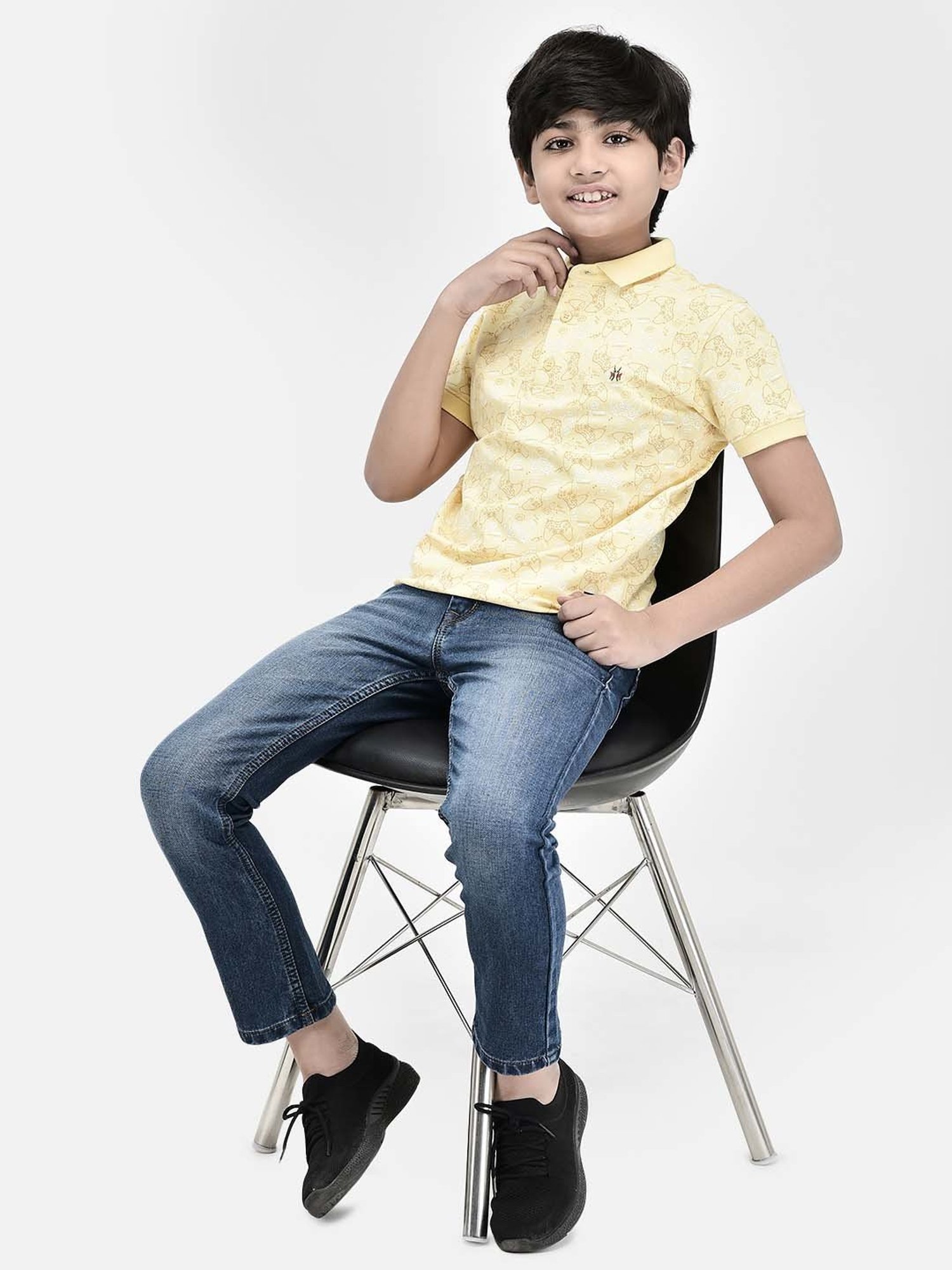 Crimsoune Club Kids Yellow Printed Polo T-Shirt