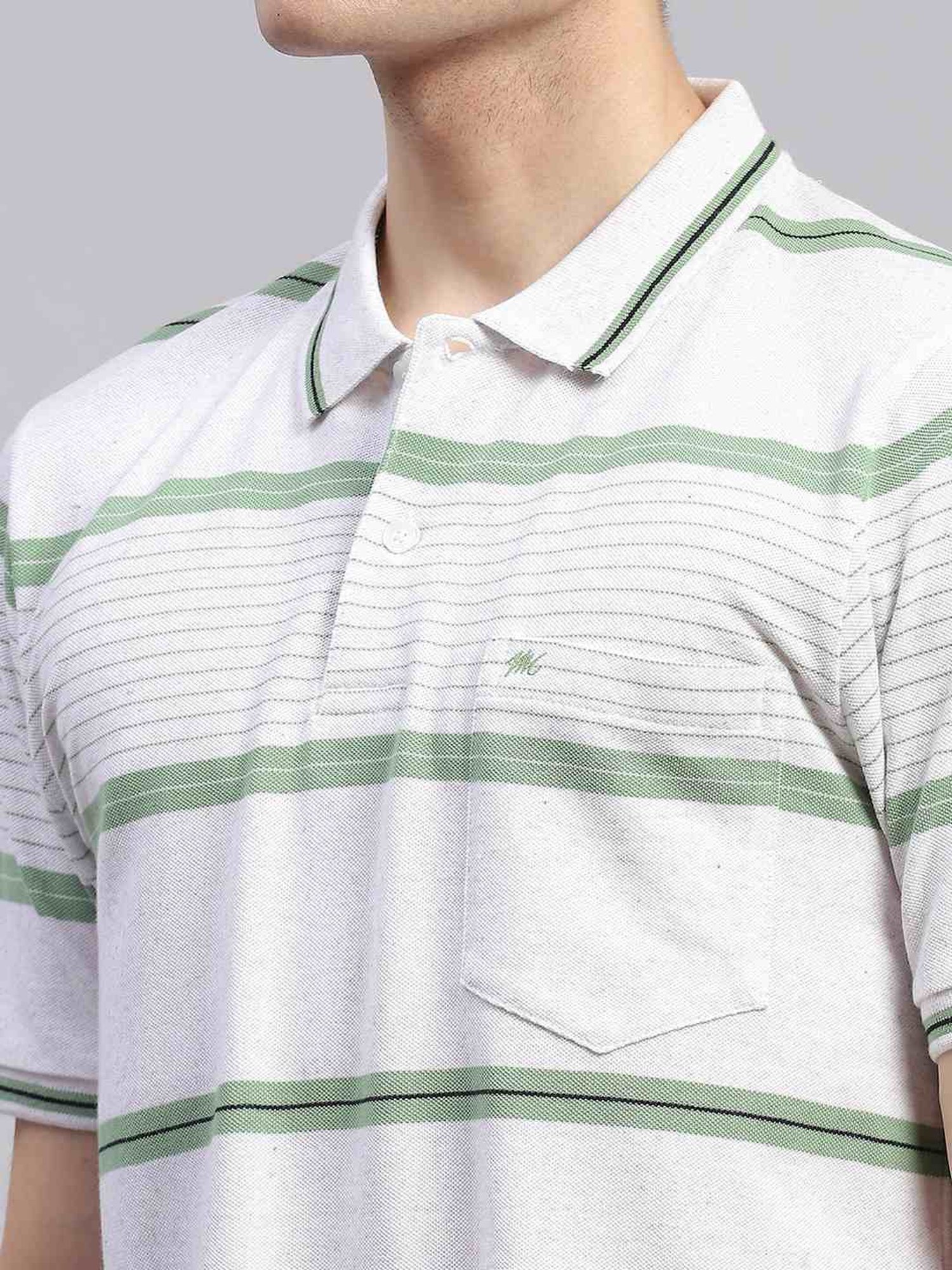 Monte Carlo Green Regular Fit Striped Polo T-Shirt