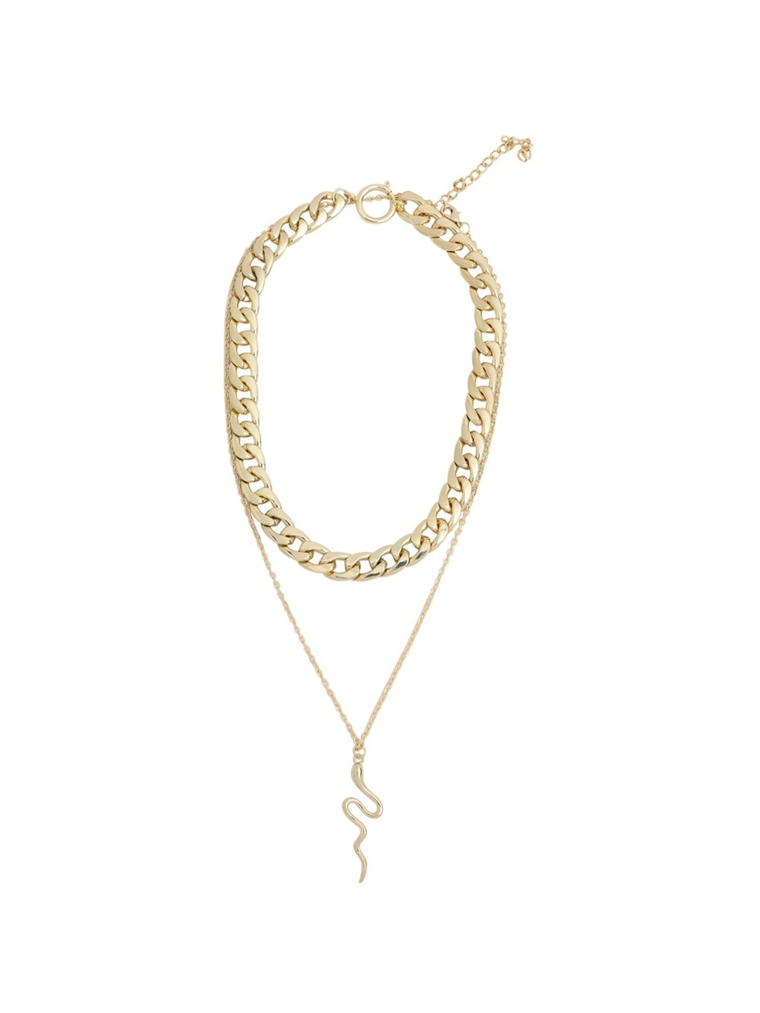 Prita by Priyaasi Dual Layered Bold Link Snake Drop Gold-Plated Necklace