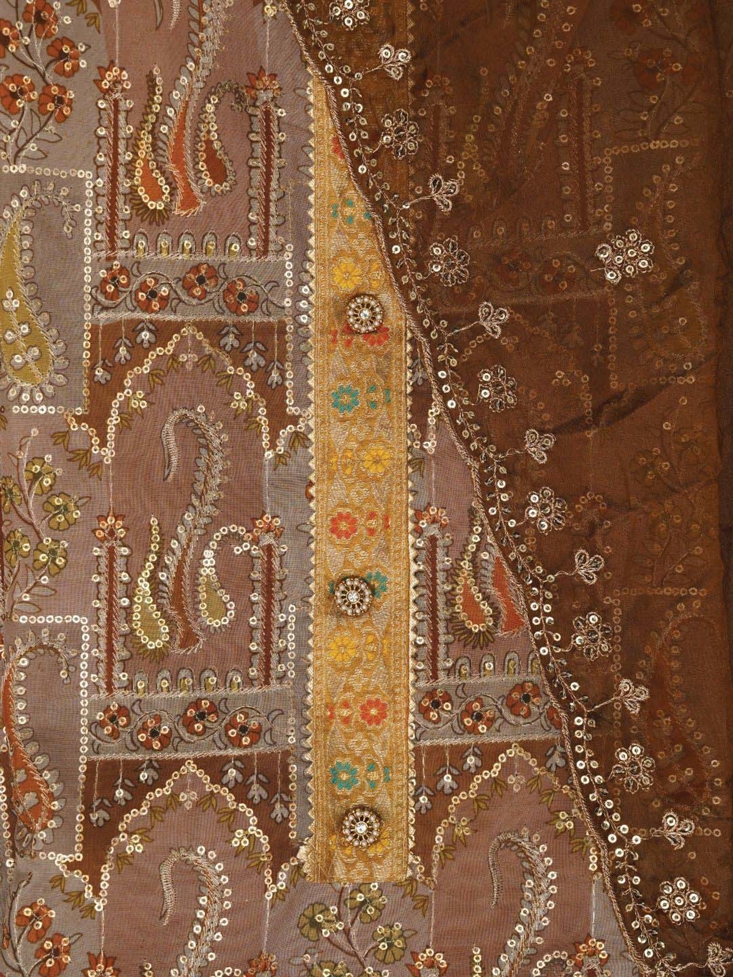 Jaipur Kurti Brown Embroidered Unstitched Dress Material