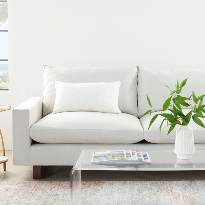 14"x24" Oversized Life Styles Solid Woven Cotton Lumbar Throw Pillow White - Mina Victory