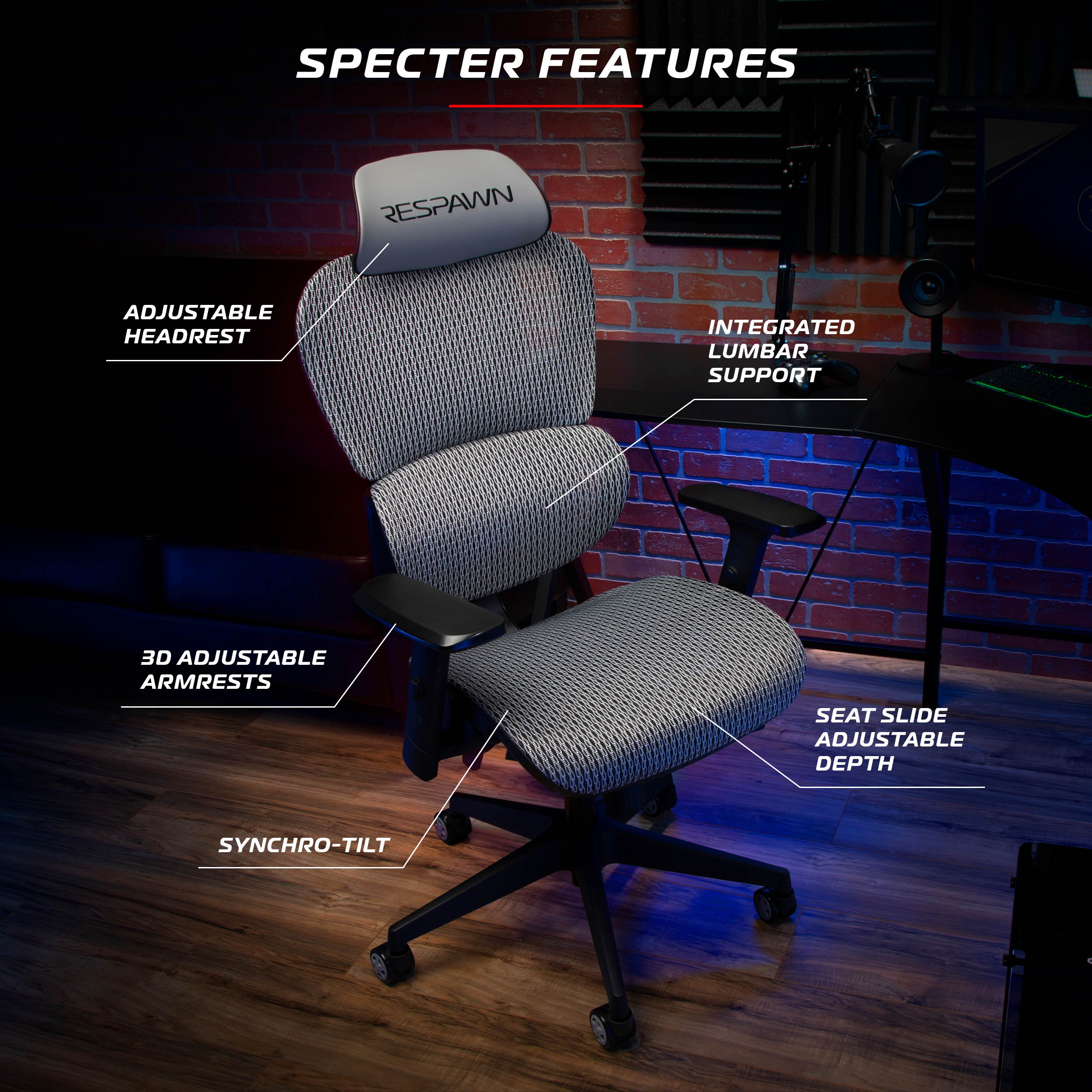 RESPAWN Specter  Full Mesh Ergonomic Gaming Chair, in Graphite Gray (RSP-215-GRY)