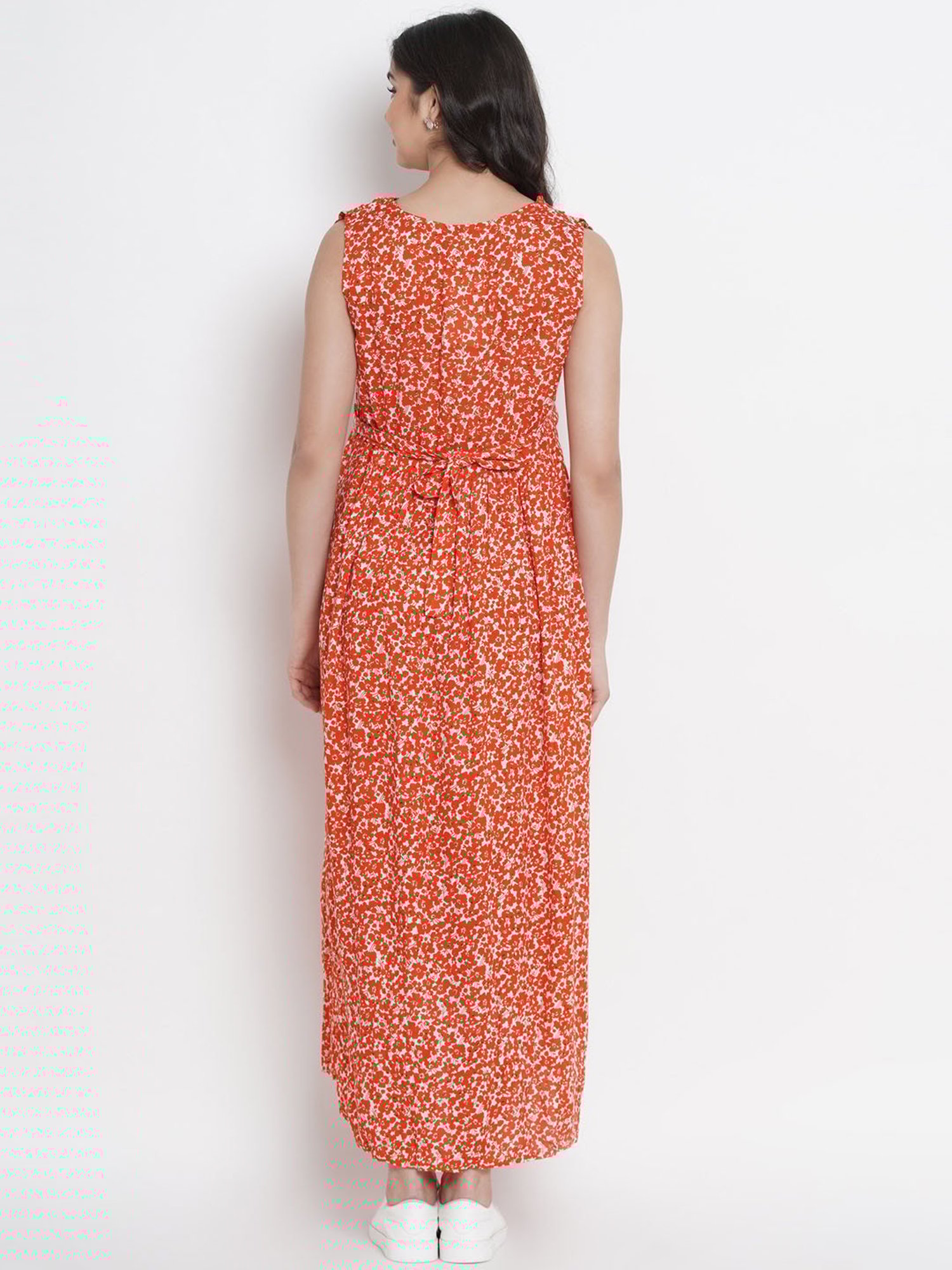 Mine4Nine Orange Floral Print Maternity Dress