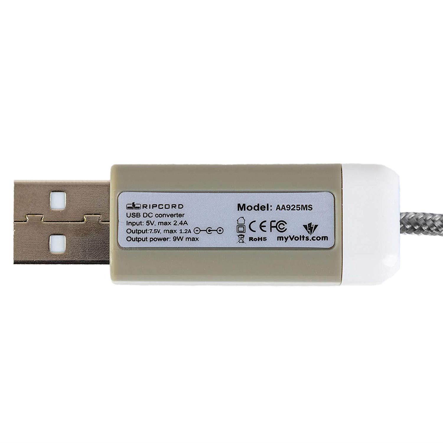 myVolts Ripcord - USB to 7.5V DC Power Cable Compatible with The Brother PT-11Q Label Printer