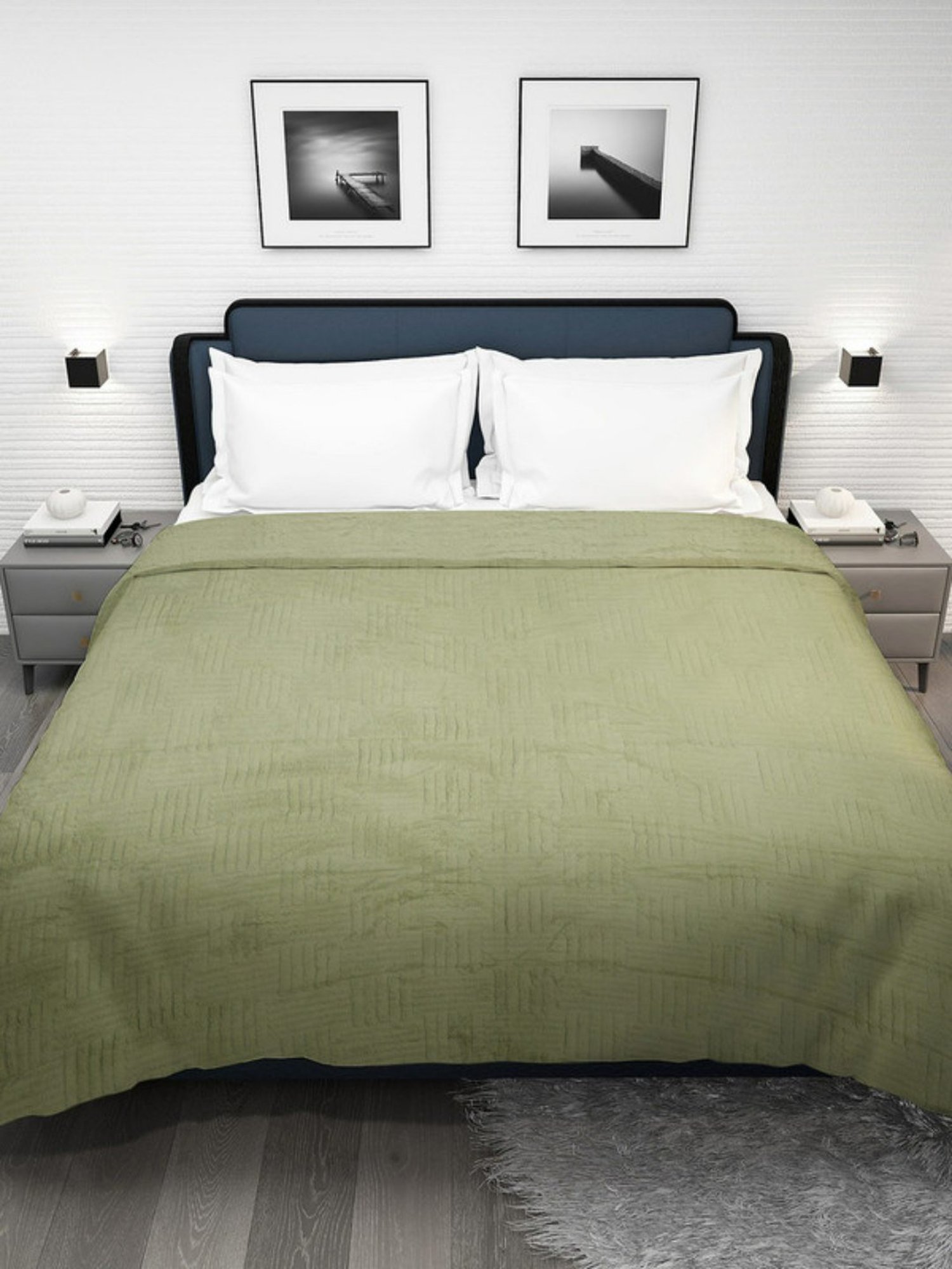 Dhrohar Light Green Polyester 300 GSM Double Bed Blanket