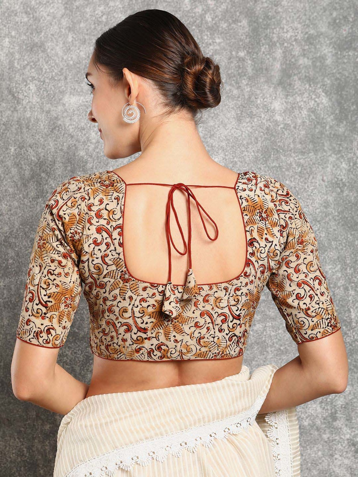 Salwar Studio Beige Cotton Printed Blouse