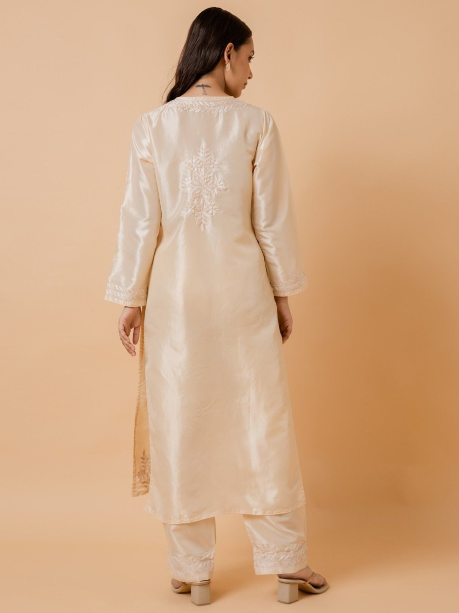 House of Kari Beige Fizaa'S Silk Chikankari Kurta