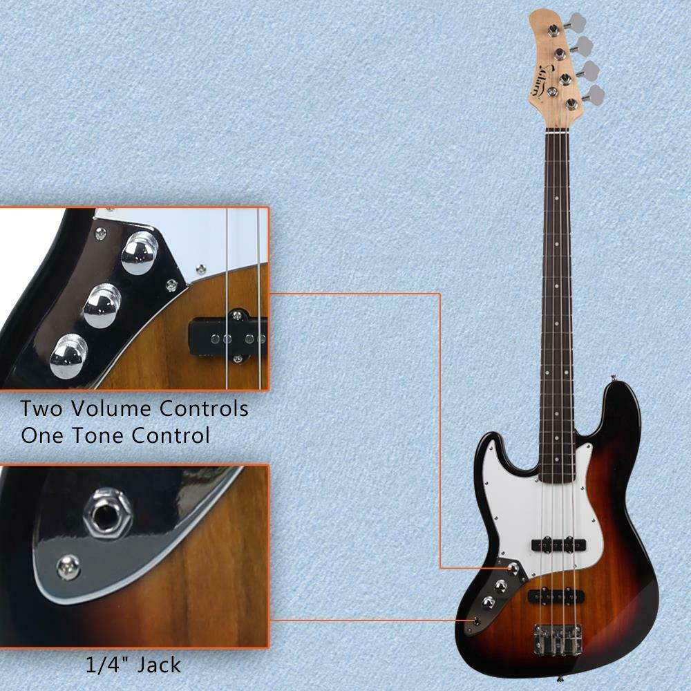 New Basswood Jazz Left Handed Electric Bass Guitar Set for Beginner Sunset