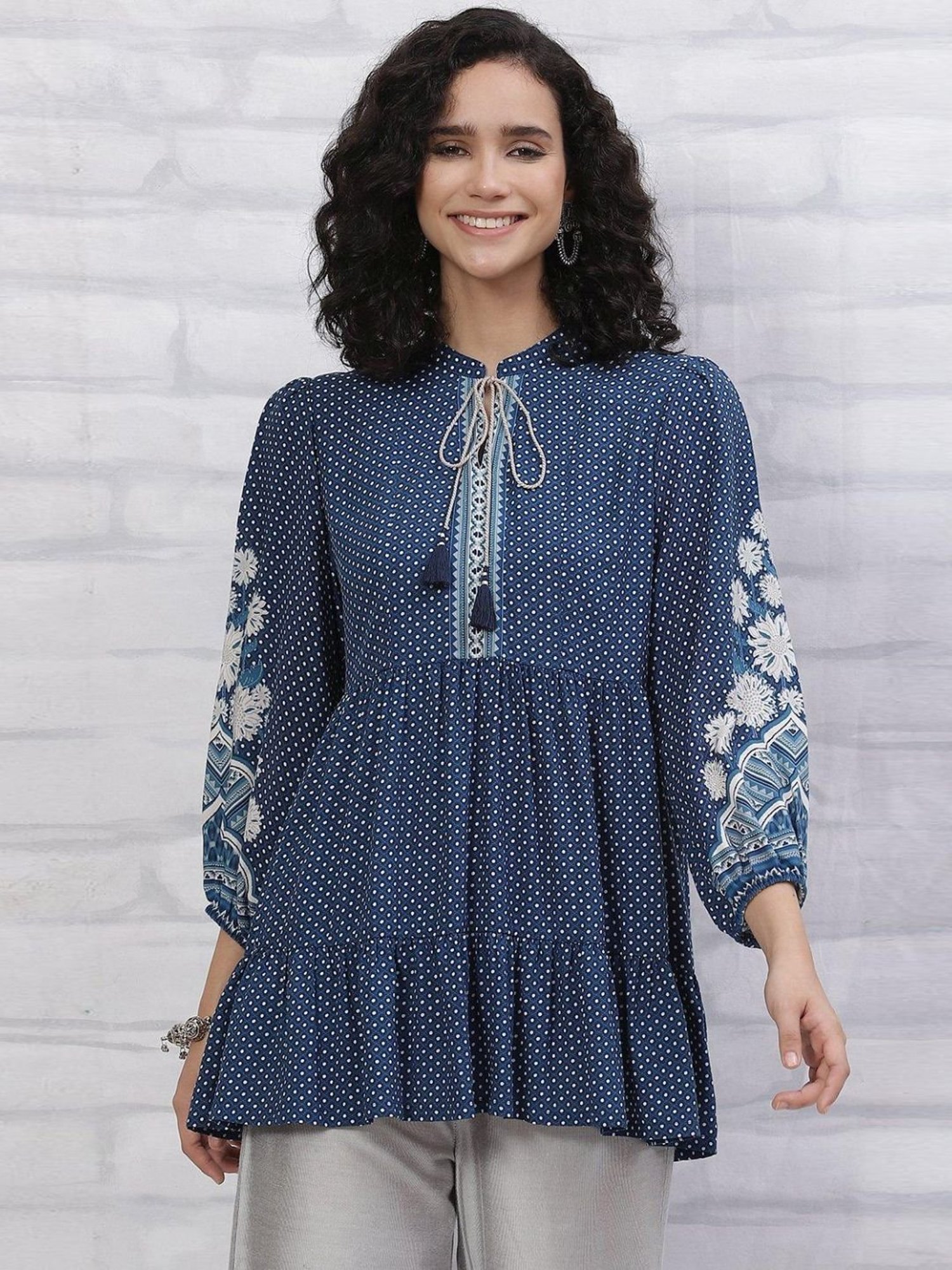 Rangriti Blue Printed Tunic