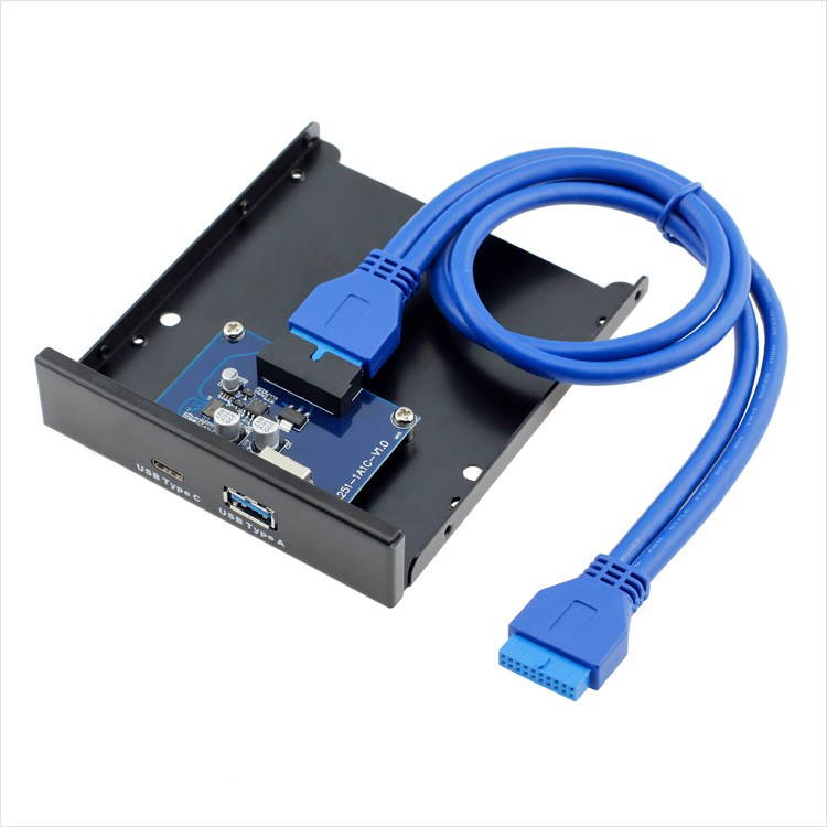 Plugadget USB 3.0 Type-A & USB 3.1 Type-C USB-C Dual Port to Motherboard 20 Pin Front Panel for 3.5" Floppy Bay