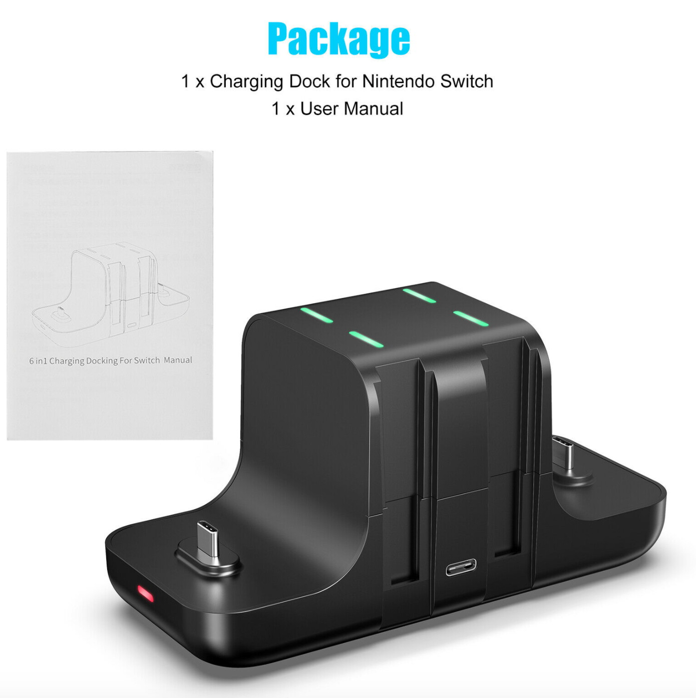 6In 1 Controller Charger LED Charging Dock Stand For Nintendo Switch Pro Joy-Con