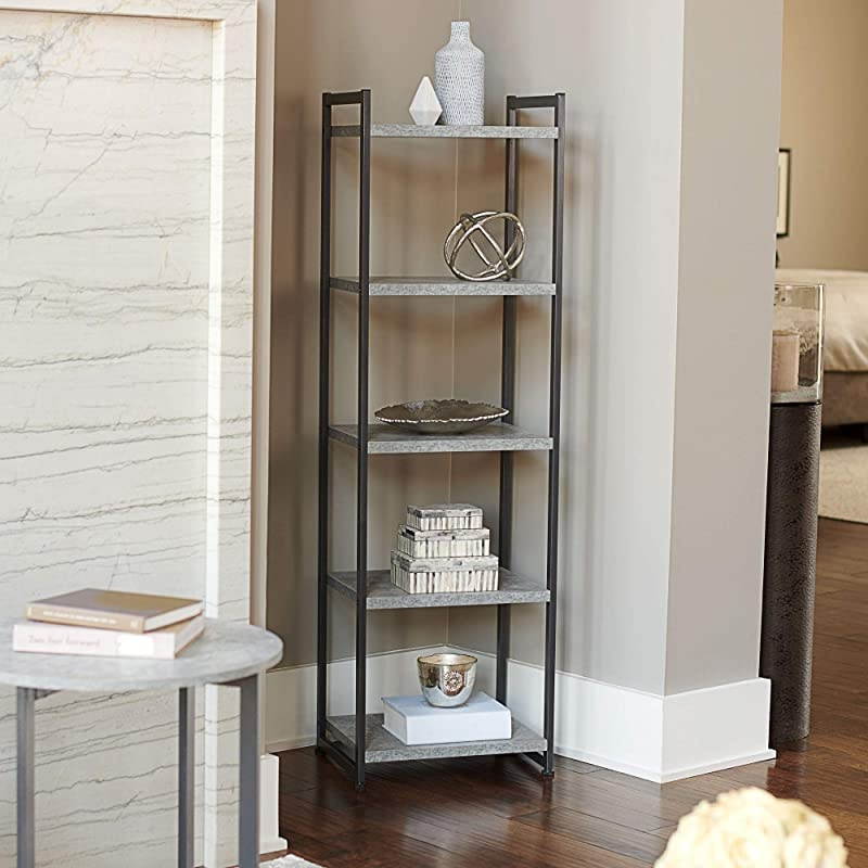 Slate 5 Tier Storage Tower Shelves Black Frame