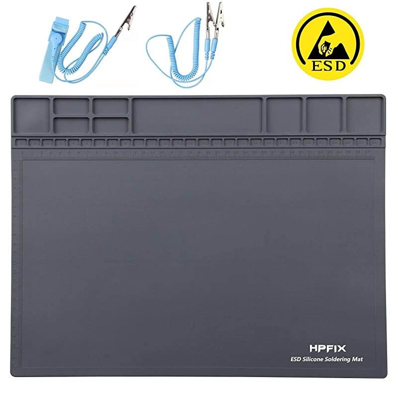 AntiStatic Mat ESD Safe for Electronic Includes ESD Wristband and Grounding Wire  Silicone Soldering Repair Mat 932&deg;F Heat Resistant for iPhone iPad iMac Laptop Computer 159 x 12 Grey