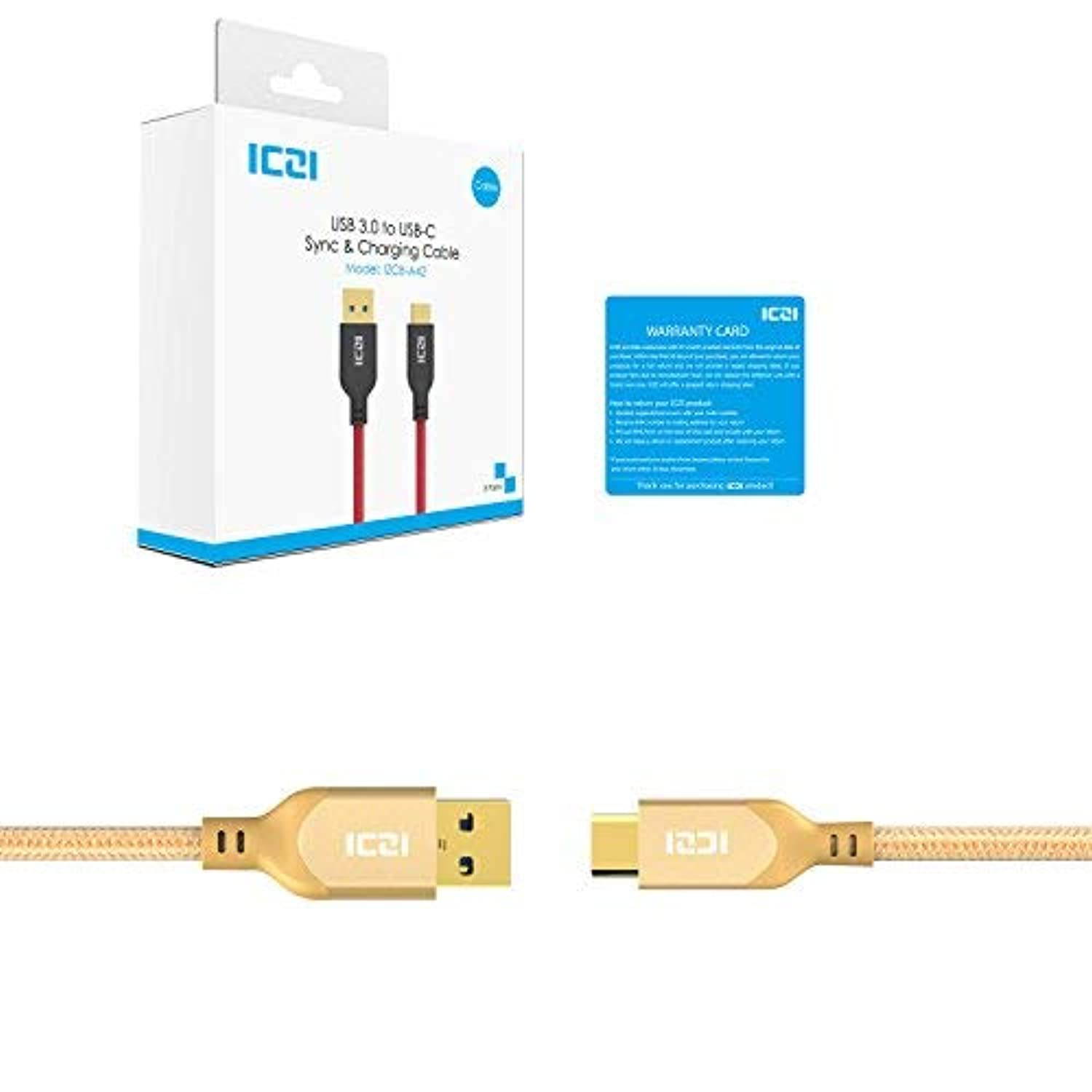 USB C Cable 3FT, ICZI USB C Cable 3 Pack USB C to USB 3.0 Cable Fast Charge Braided Cord for Samsung S9/S8, Huawei Mate 20/10, LG and More -Bright Gold
