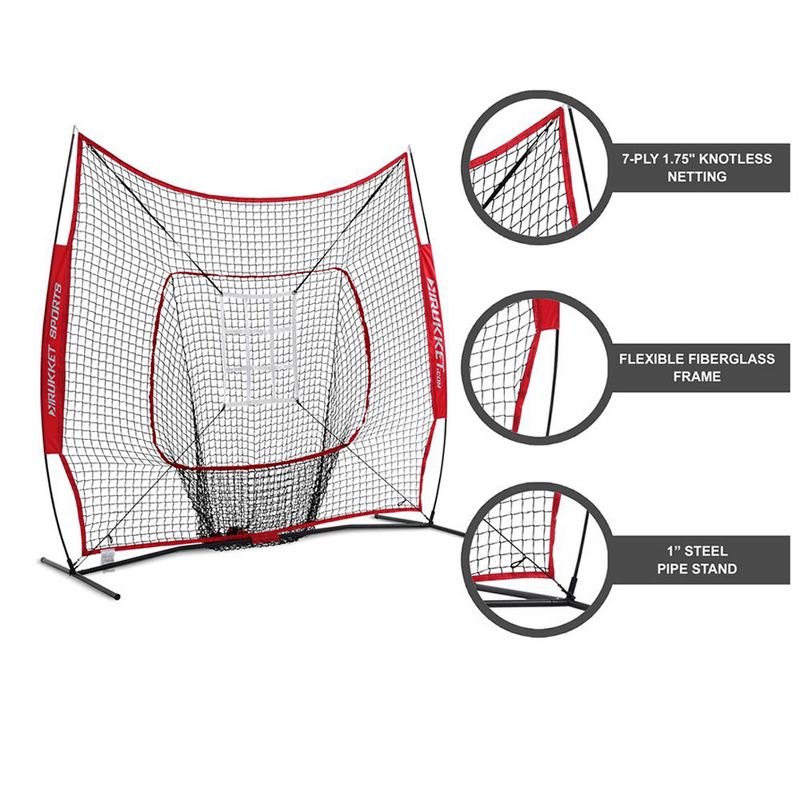 Rukket Sports Sock It 6 Piece Baseball Softball Pitching Target Hitting Net with 3 PurePower Balls, Sock Style Net, Adjustable Target, & Carrying Bag