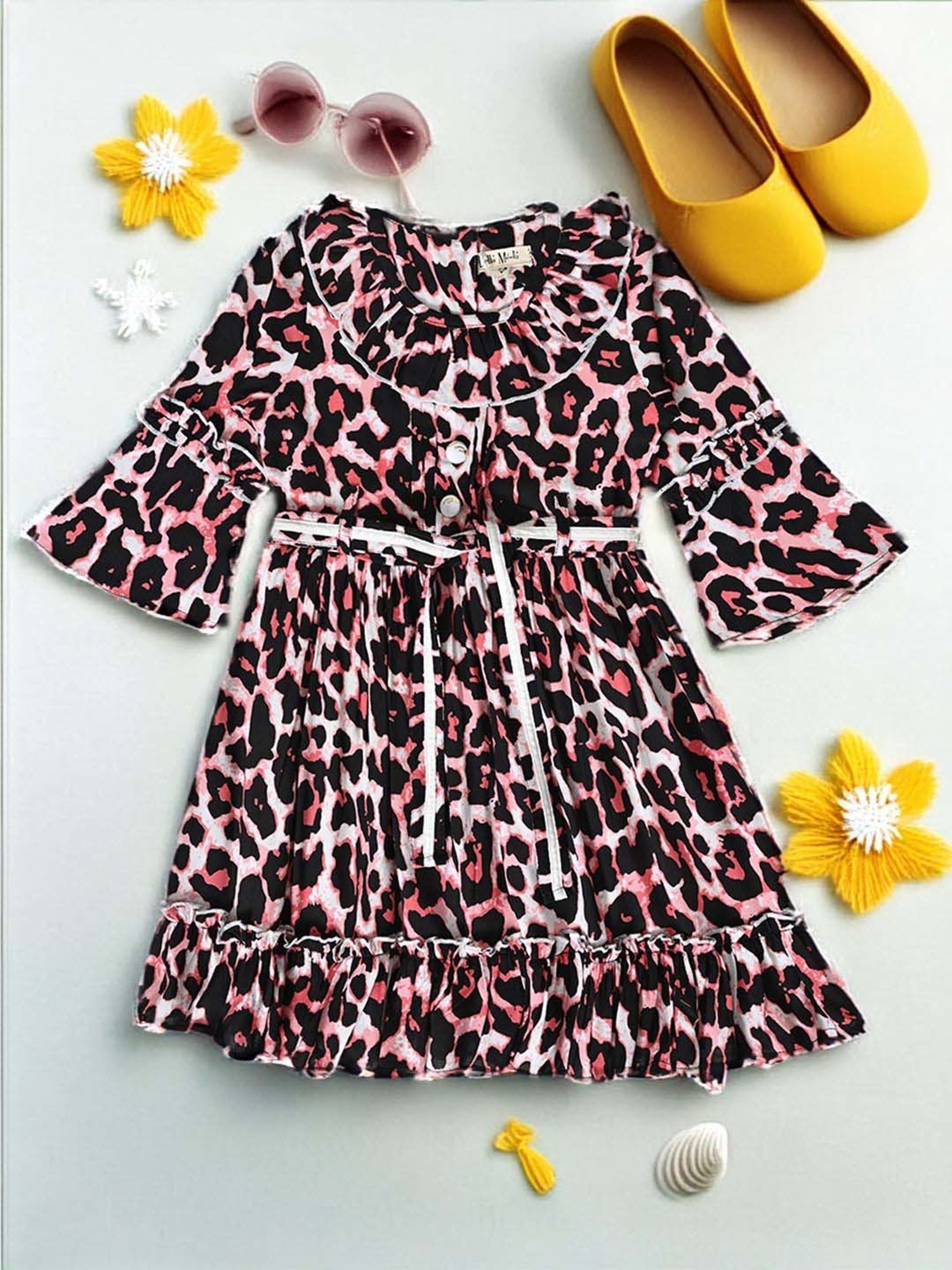 Bella Moda Kids Multicolor Cotton Printed Full Sleeves Dress