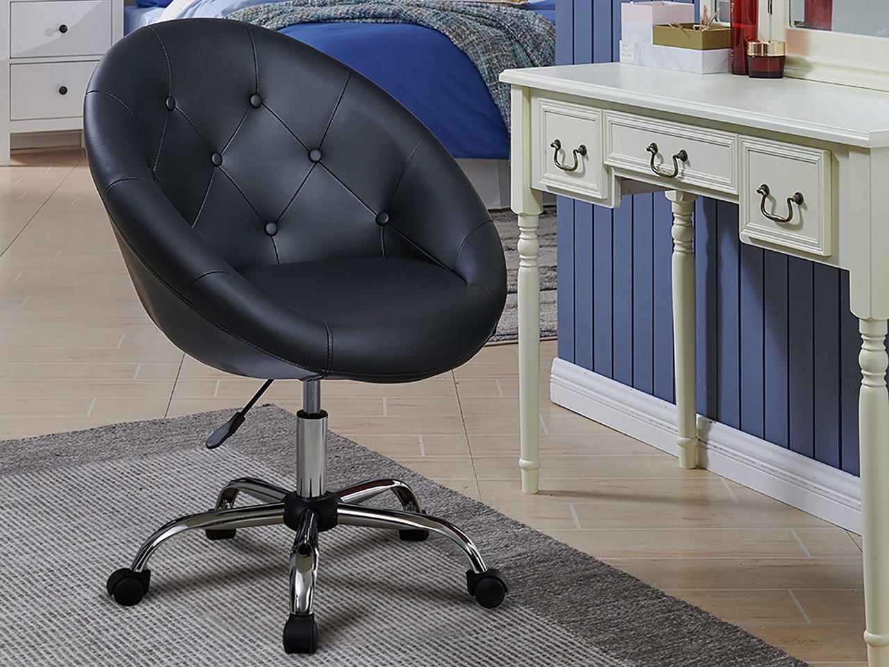 Swivel Height Adjustable Task Chair Tufted PU Leather Upholstered Office Chair