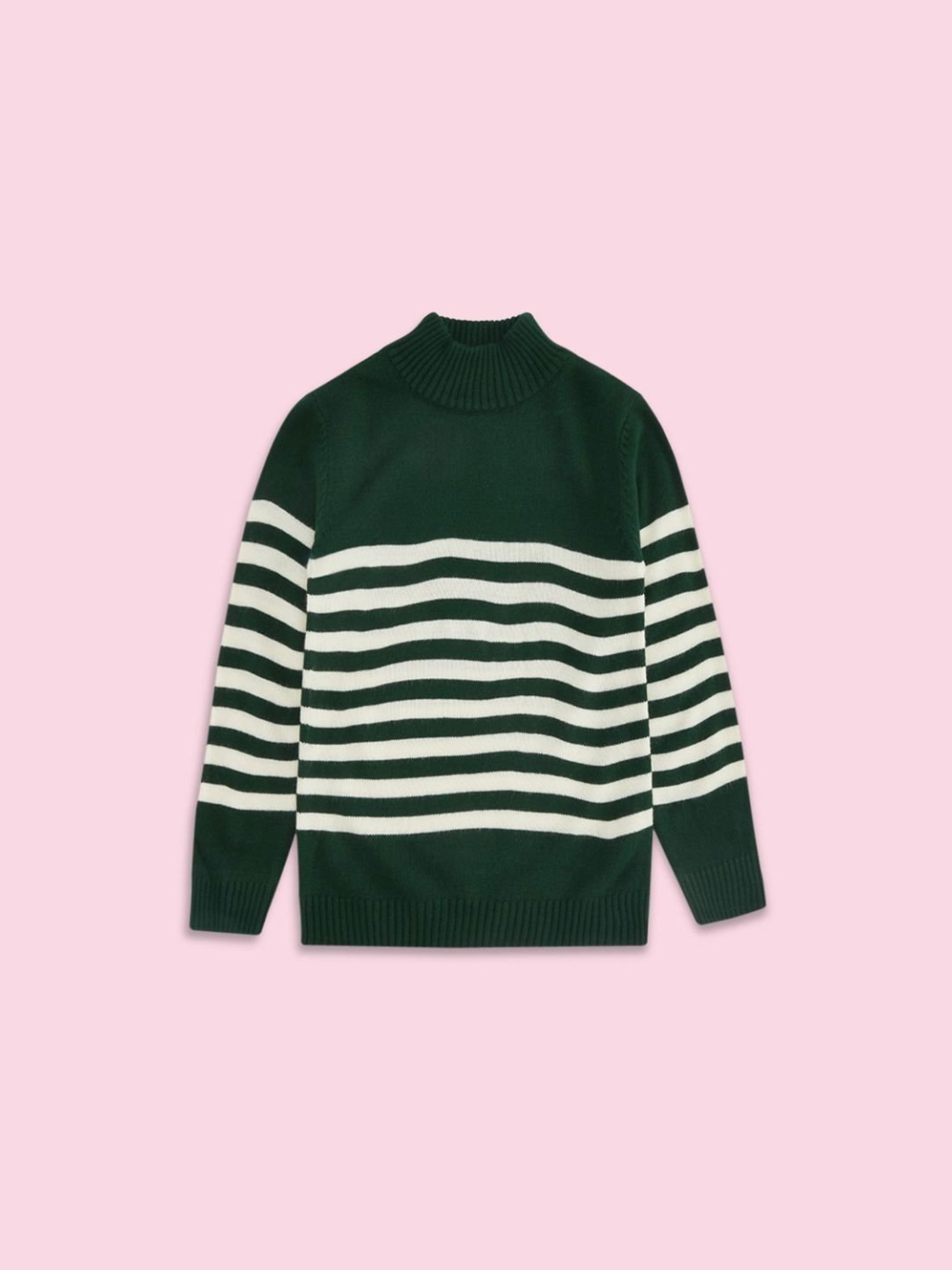Pantaloons Junior Olive & White Striped Full Sleeves Sweater
