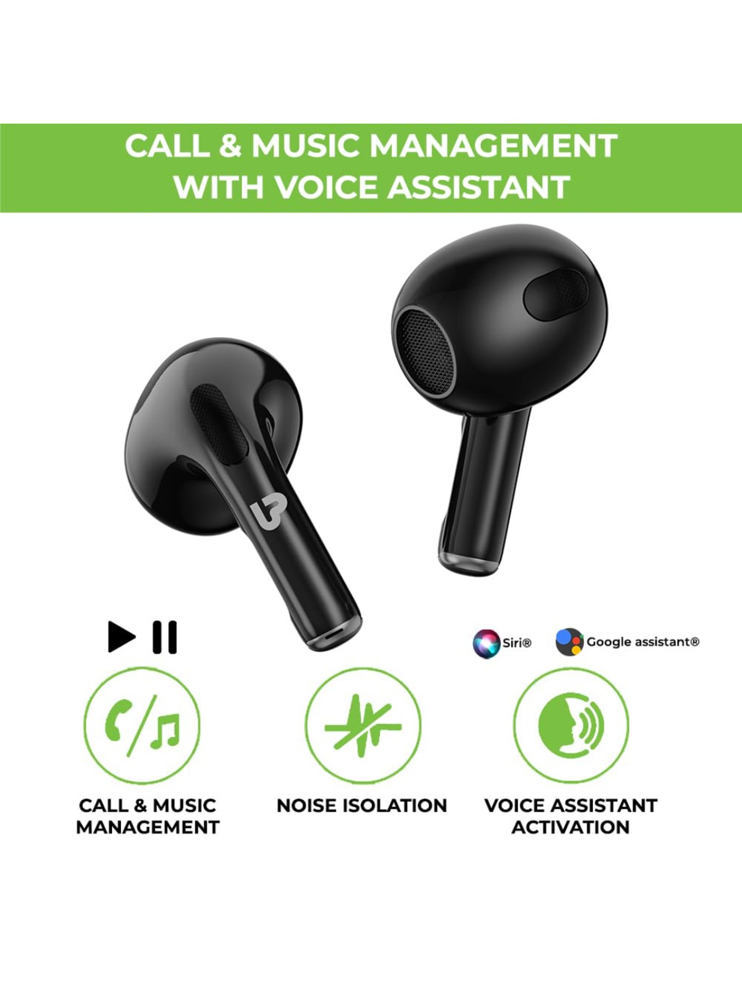 ULTRAPROLINK UM1147 Bluetooth Earbuds with 12H Playtime, Game Mode (Black, True Wireless)