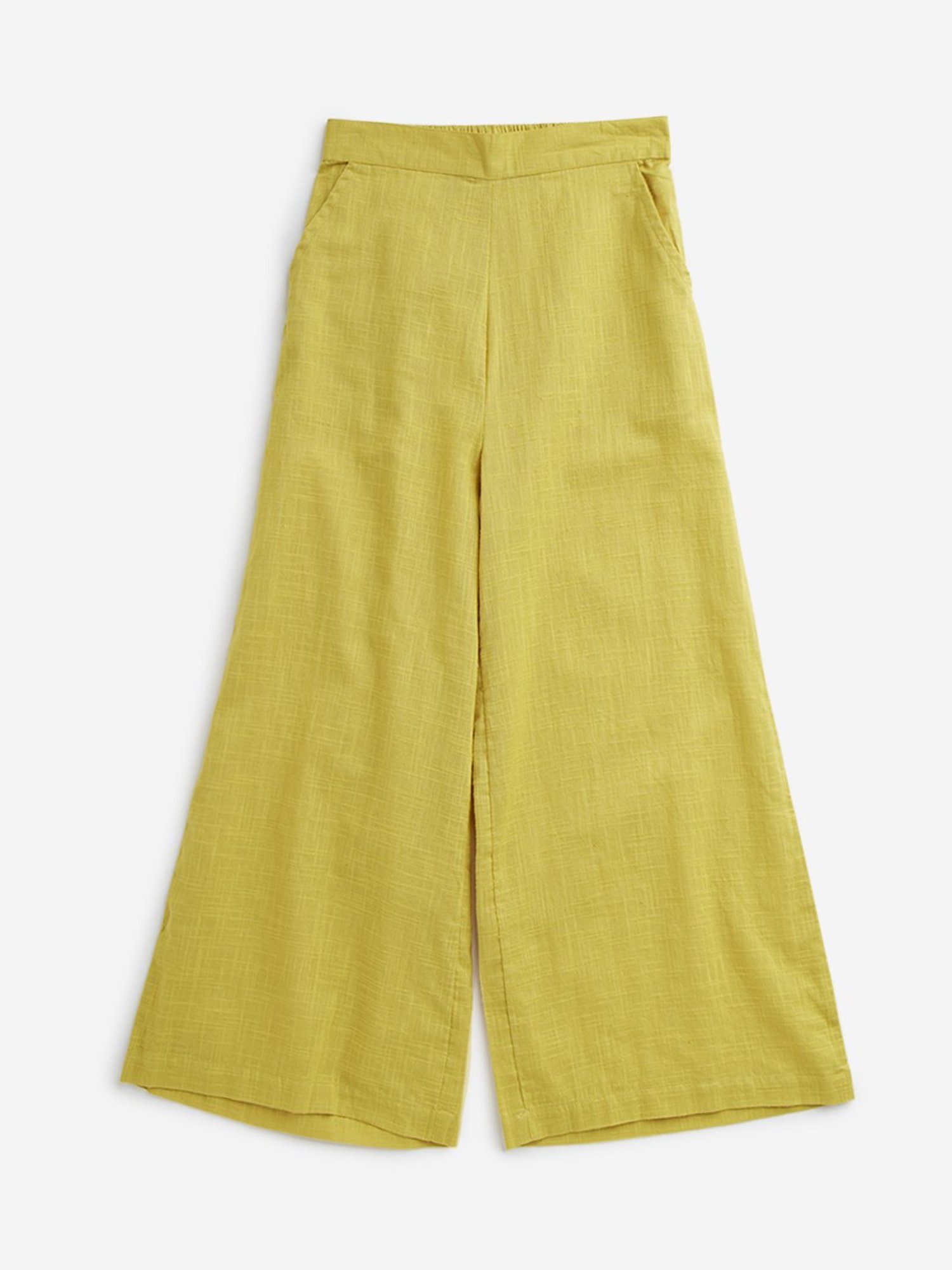 Utsa Kids by Westside Yellow Solid Mid-Rise Cotton Palazzos